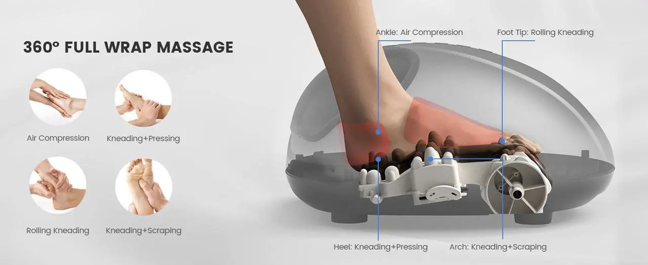 Alt view image 6 of 6 - Breo Foot Massager with Heat, Deep Tissue Kneading, Shiatsu Massage Machine for Relax, Relieve Foot Pain, Plantar Fasciitis, Fits Feet Up to Men Size 12, Mother's Day Gift