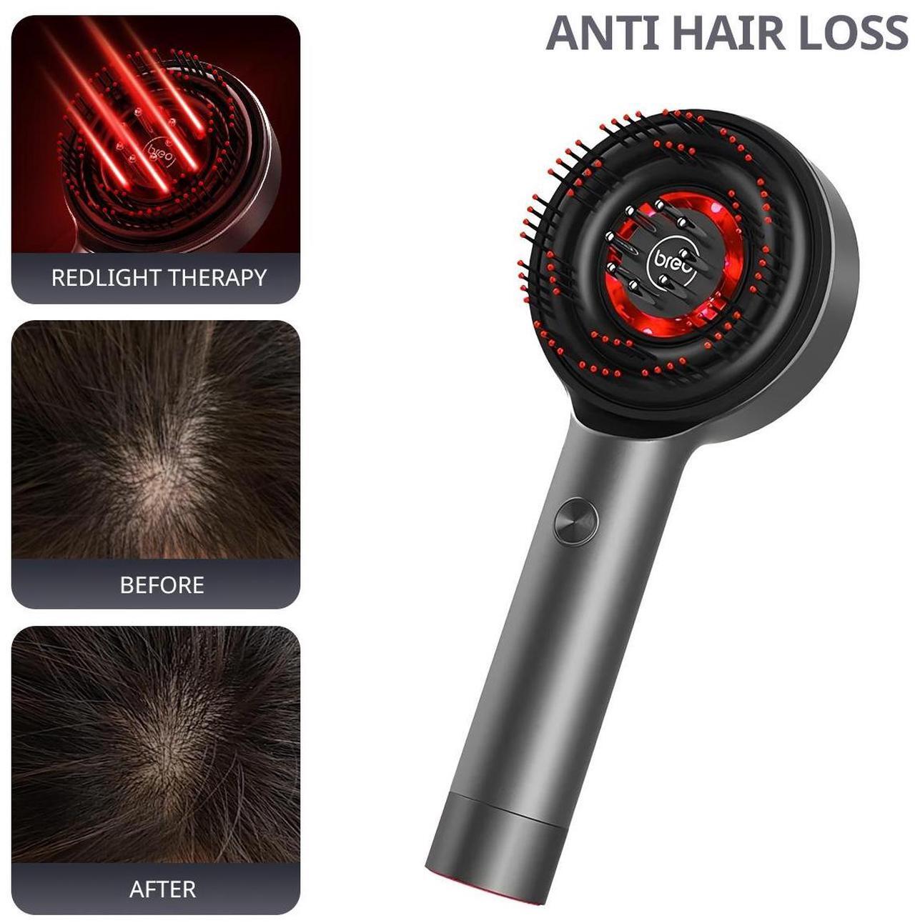 Main image of Breo Scalp3 Scalp Massager Comb Anti Hair Loss Scalp Massaging brush Hair Growth Care Scalp Hair Therapy Scalp Reduction Redlight Infrared Therapy Head Massager Grey
