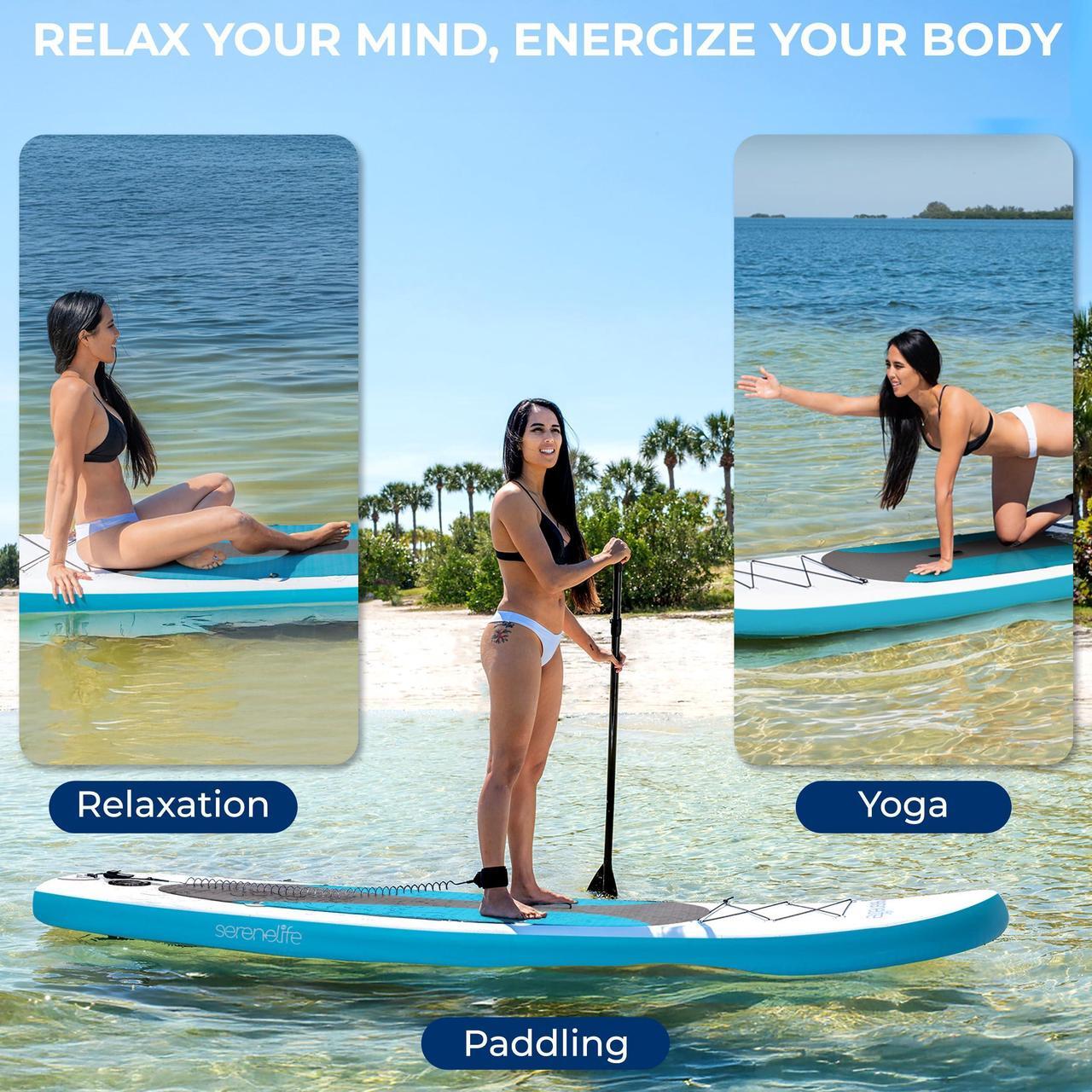 Alt view image 2 of 7 - SereneLife 116 Inflatable SUP - Family Stand Up Paddle Board for 2 Adults and One Child - 35 Wide Stable Design with Non-Slip EVA Deck Pad, Premium SUP Accessories, 440 lbs. Capacity
