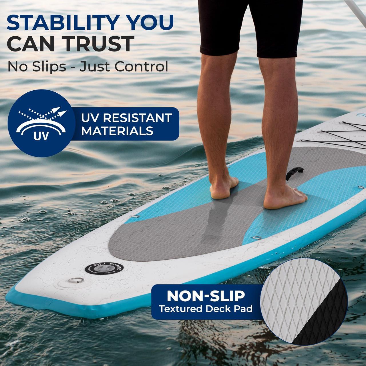 Alt view image 4 of 7 - SereneLife 116 Inflatable SUP - Family Stand Up Paddle Board for 2 Adults and One Child - 35 Wide Stable Design with Non-Slip EVA Deck Pad, Premium SUP Accessories, 440 lbs. Capacity