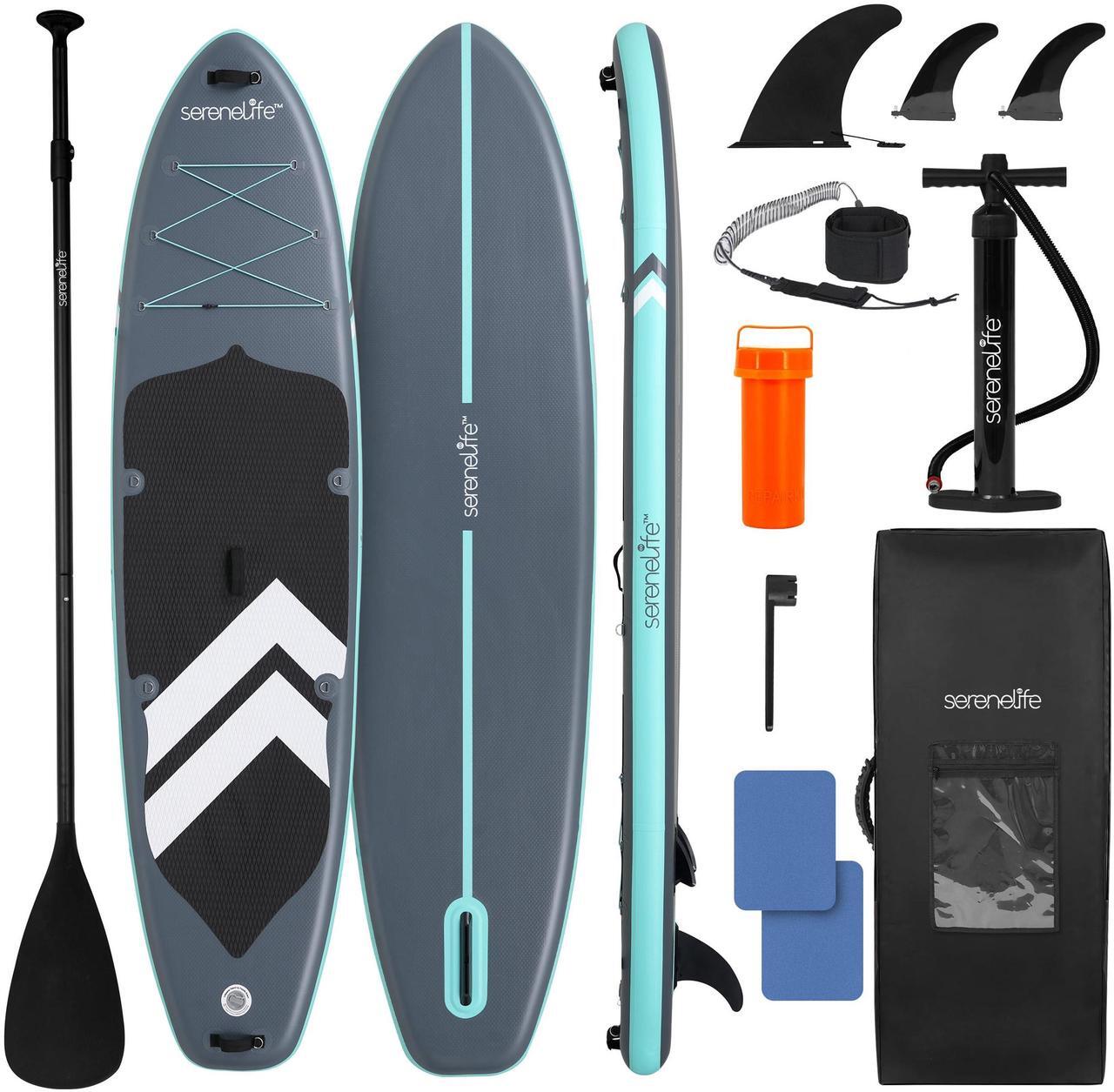 Alt view image 6 of 7 - SereneLife 116 Inflatable SUP - Family Stand Up Paddle Board for 2 Adults and One Child - 35 Wide Stable Design with Non-Slip EVA Deck Pad, Premium SUP Accessories, 440 lbs. Capacity
