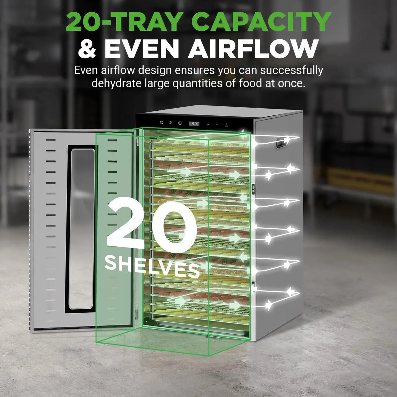 Alt view image 2 of 5 - NutriChef 20 Layer Commercial Food Dehydrator Machine - Includes 20 Stainless Steel Trays, Built-in Digital Timer and Temperature Control, Ideal for Jerky Meat, Fruit, Pet Treats, and Vegetables