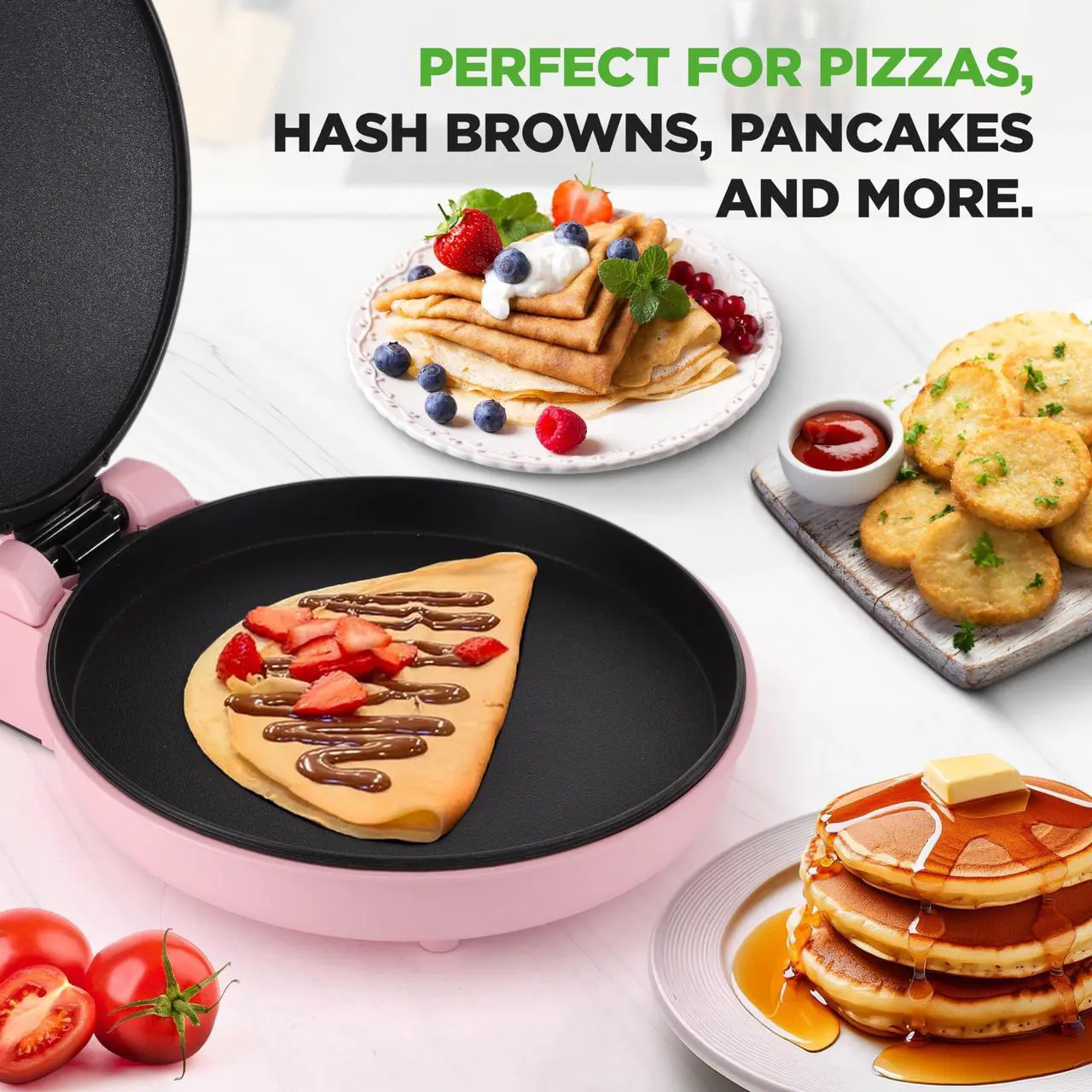Alt view image 4 of 5 - NutriChef Countertop Pizza Maker | 1500W Non-Stick Electric Pizza Cooker | Make 12" Personal Pizzas, Eggs, Toast & More | Cool-Touch Handles, Compact & Space-Saving | Temp Range 175-400°F | Pink