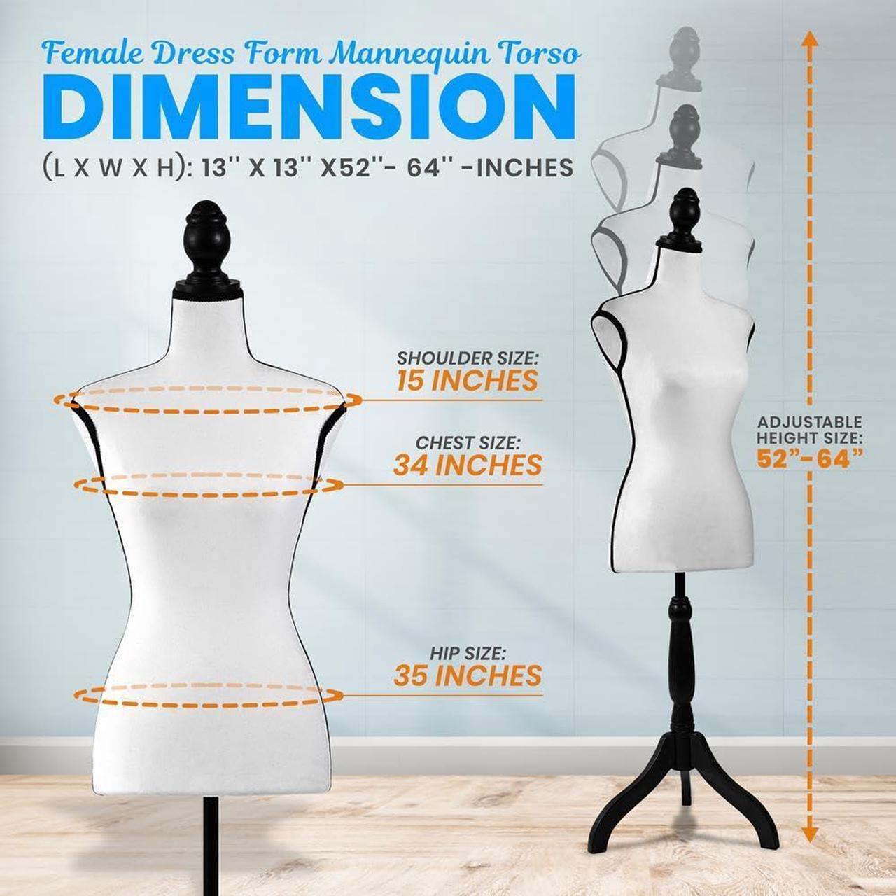 Alt view image 2 of 5 - SereneLife Female Torso Mannequin Display - Sturdy and Durable, Adjustable Dress Form (52-64"), Lightweight, Easy-to-Assemble, Stable Tripod Stand, Smooth Surface for Retail Clothing Display (White)