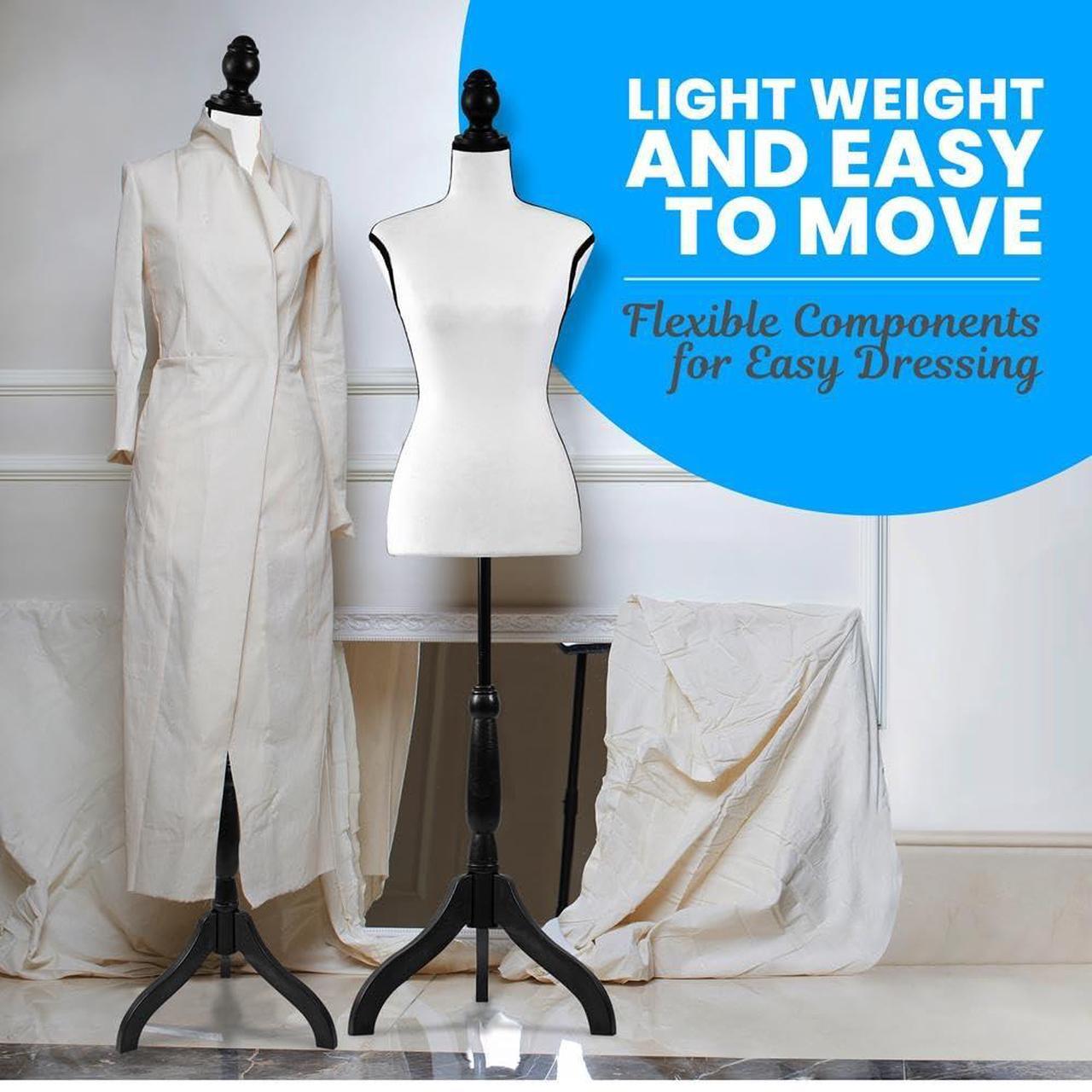 Alt view image 4 of 5 - SereneLife Female Torso Mannequin Display - Sturdy and Durable, Adjustable Dress Form (52-64"), Lightweight, Easy-to-Assemble, Stable Tripod Stand, Smooth Surface for Retail Clothing Display (White)