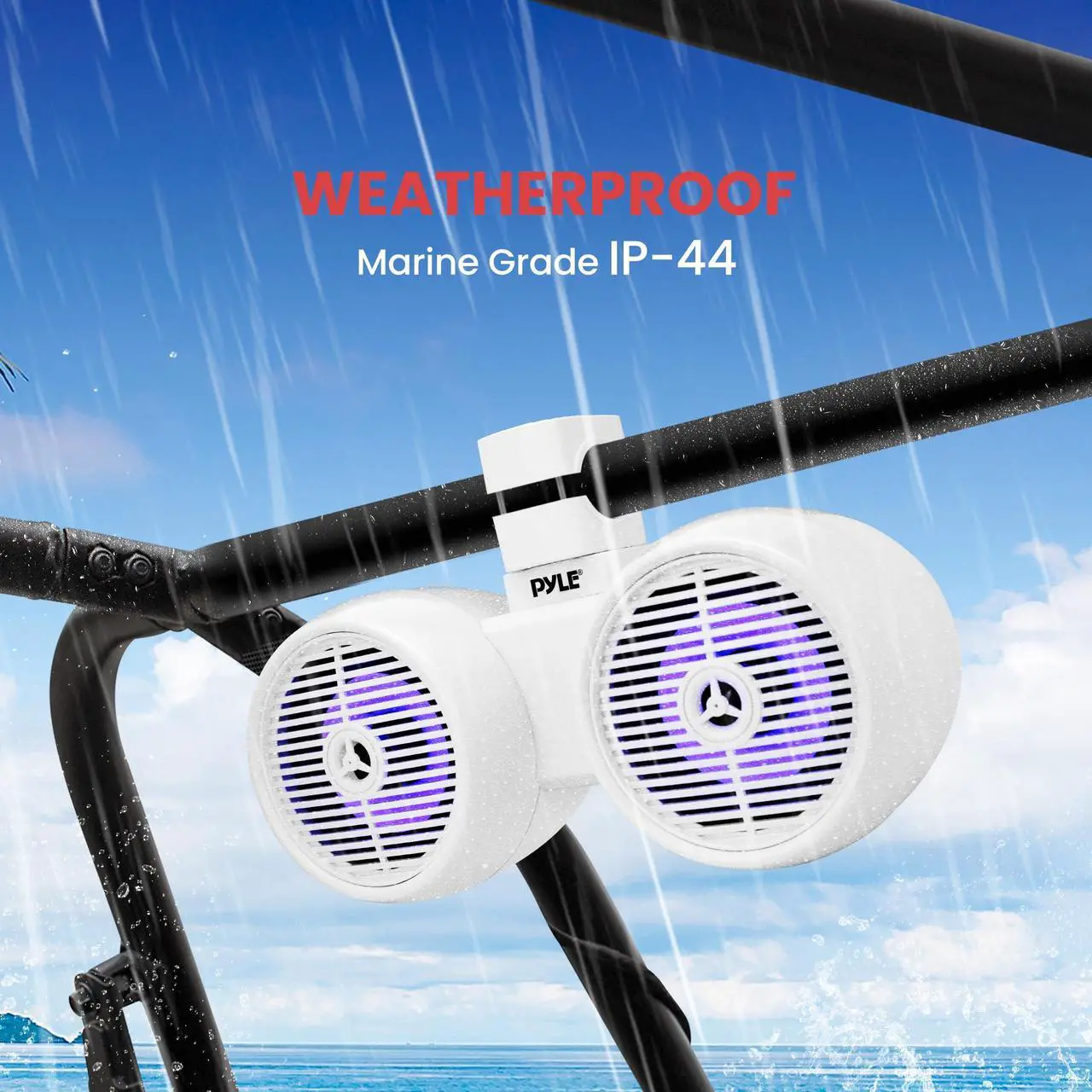 Alt view image 4 of 5 - Dual Bluetooth Off-Road Speakers - 6.5 200W 2-Way Marine Waterproof Wakeboard Tower Sound System w/LED Light, Full Range Outdoor Stereo Speaker for Car ATV Jeep Boat, Includes Brackets (White)