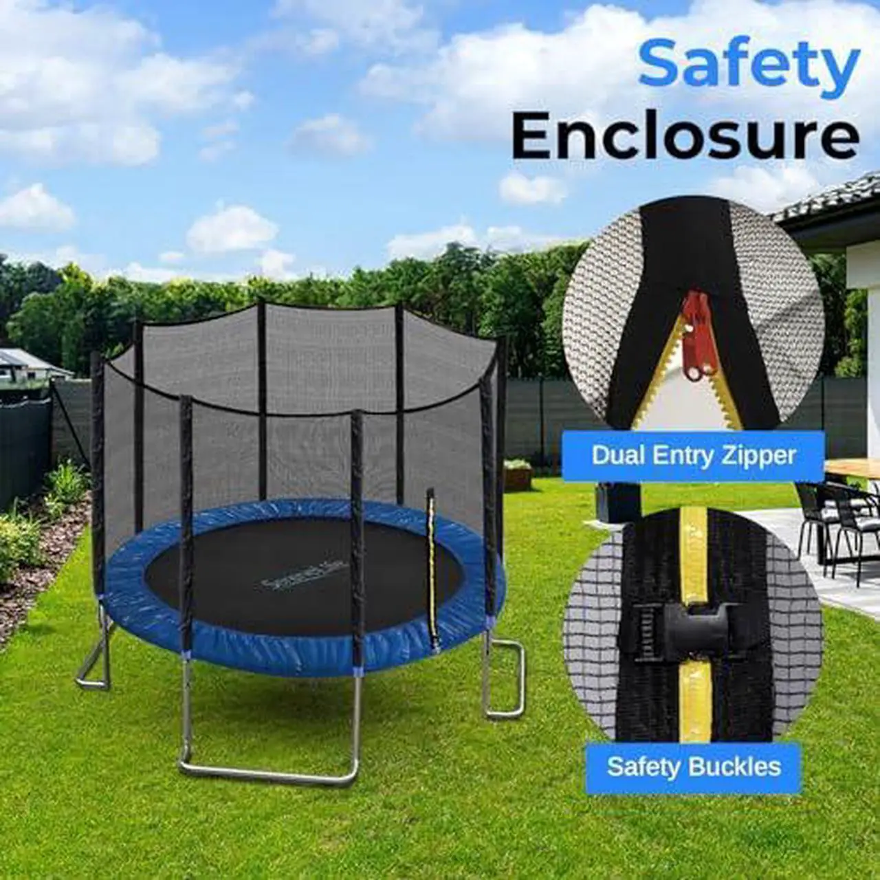 Alt view image 2 of 7 - SereneLife 10FT Trampoline Outdoor  Heavy-Duty Backyard Trampoline for Kids and Adults with Wide Jumping Surface, Stable L-Shaped Legs, Safety Net, ASTM Approved, Supports 264 lbs., 120 x 100 IN