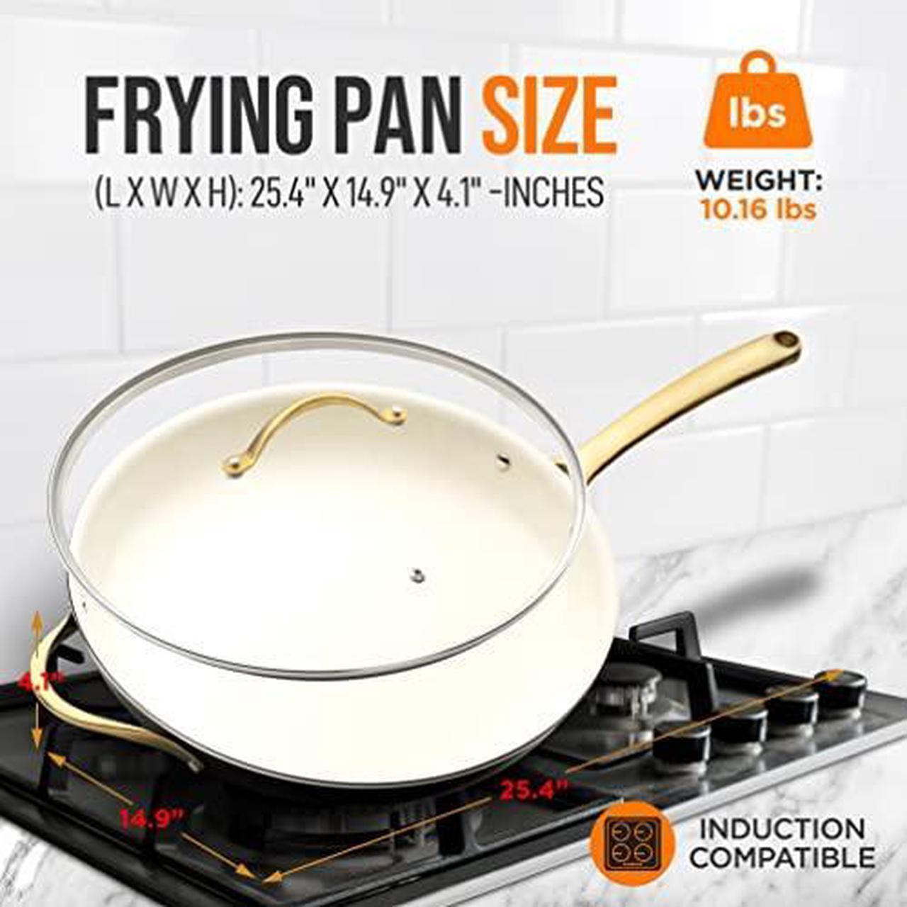 Alt view image 9 of 14 - NutriChef 14 Inch Ceramic Pan, Non Stick Frying Pan, Extra Large Frying Pan with Lid, Compatible with All Stovetops Including Induction