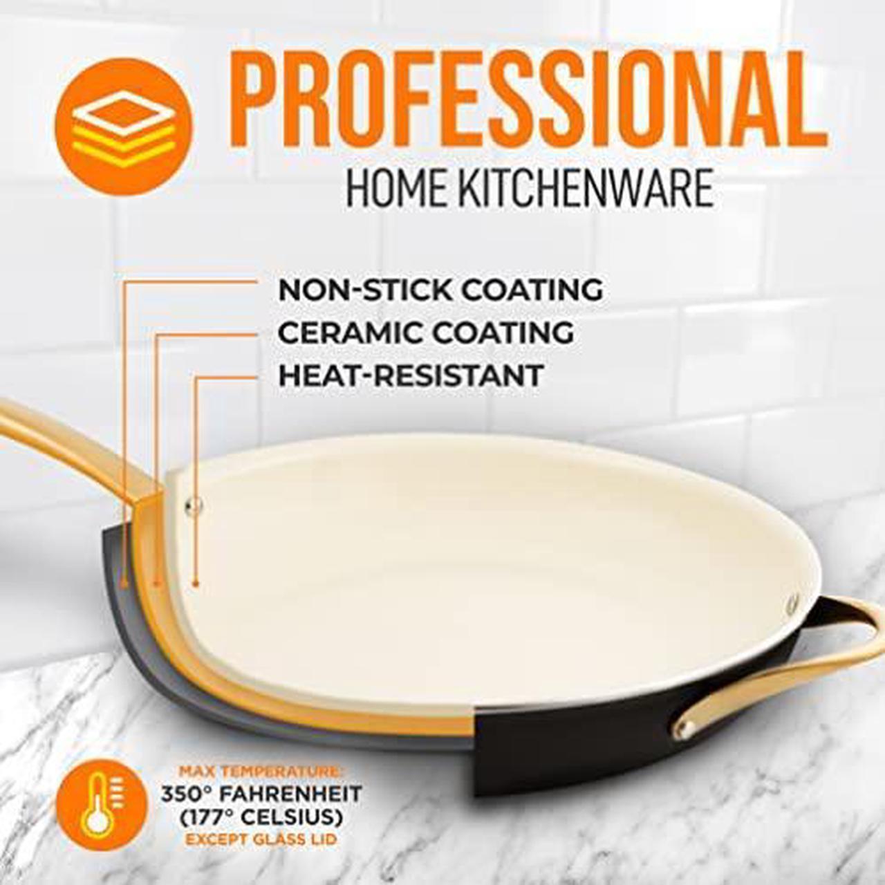 Alt view image 10 of 14 - NutriChef 14 Inch Ceramic Pan, Non Stick Frying Pan, Extra Large Frying Pan with Lid, Compatible with All Stovetops Including Induction