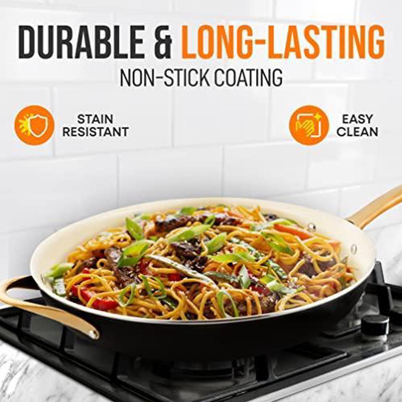Alt view image 13 of 14 - NutriChef 14 Inch Ceramic Pan, Non Stick Frying Pan, Extra Large Frying Pan with Lid, Compatible with All Stovetops Including Induction