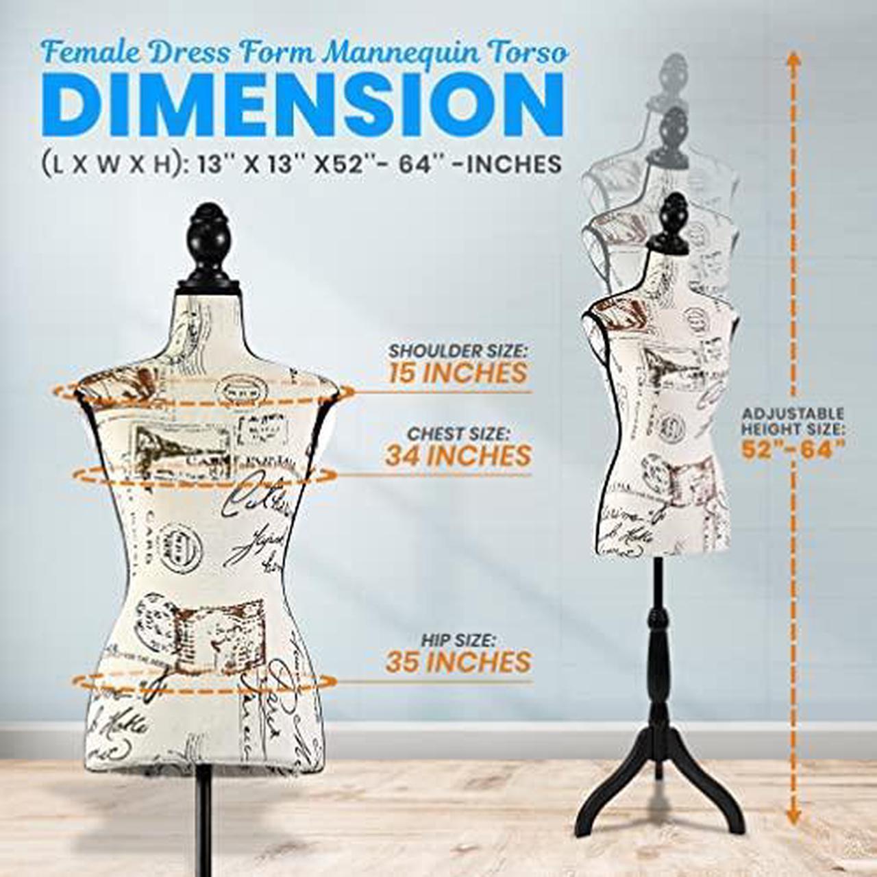 Alt view image 5 of 7 - SereneLife Female Torso Mannequin Display - Sturdy and Durable, Adjustable Dress Form (52-64"), Lightweight, Easy-to-Assemble, Stable Tripod Stand, Smooth Surface for Retail Clothing Display