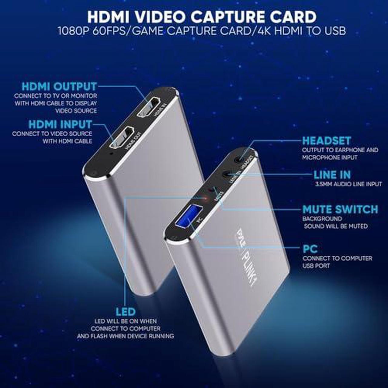 Alt view image 2 of 5 - PyleUsa Capture Card - Full HD 1080p 4K HDMI-to-USB Audio-Video Via DSLR Camcorder Action Cam, Ultra Low Latency, Record to Computer for Gaming, Streaming, Conference or Live Broadcasting - PLINK1