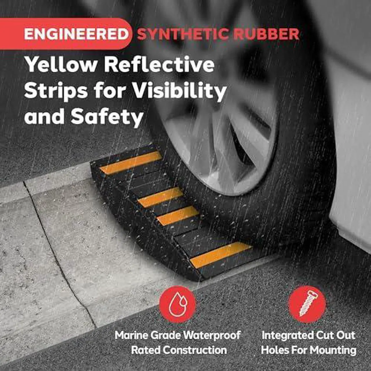Alt view image 2 of 7 - Pyle Rubber Curb Ramp for Driveway  1 Ft. Heavy Duty Non-Slip Waterproof Vehicle Ramp with Yellow Reflective Safety Strips, Supports up to 11,000 lbs, Includes Expansion Screws for Indoor/Outdoor Use