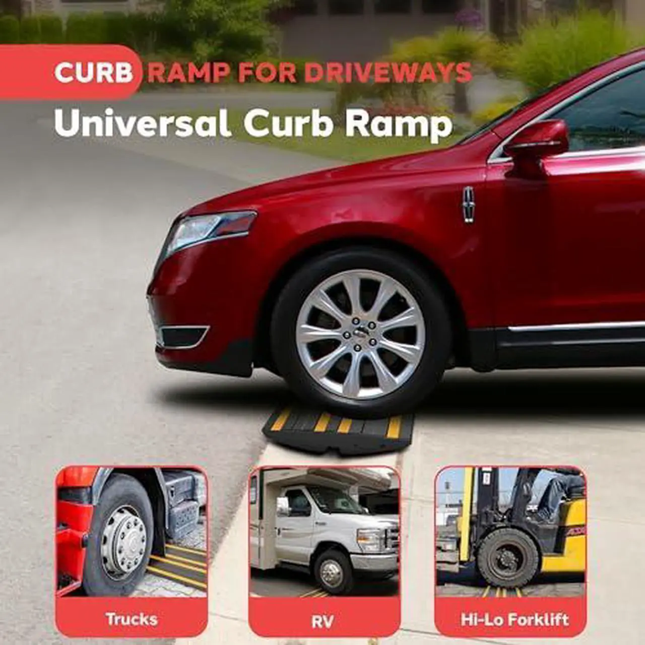 Alt view image 4 of 7 - Pyle Rubber Curb Ramp for Driveway  1 Ft. Heavy Duty Non-Slip Waterproof Vehicle Ramp with Yellow Reflective Safety Strips, Supports up to 11,000 lbs, Includes Expansion Screws for Indoor/Outdoor Use