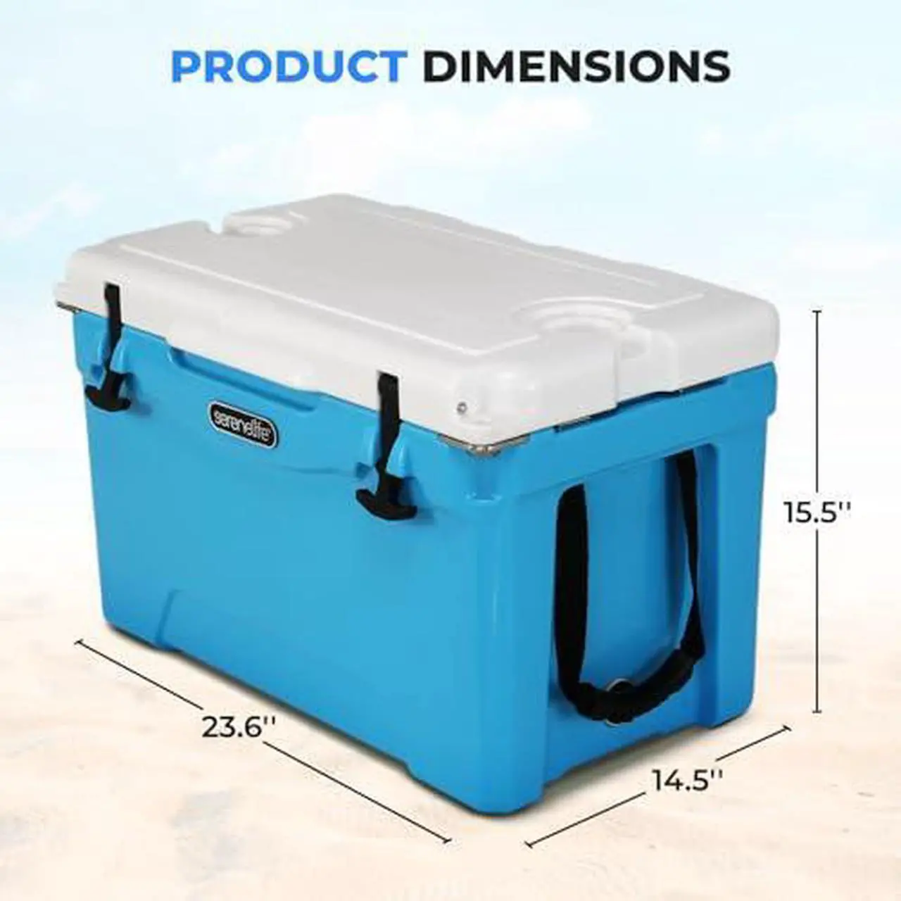 Alt view image 7 of 7 - 35 Quart Portable Cooler Box - Lightweight Heavy-Duty Travel Ice Cooler with 2-Way Handles, Drain - 5 Days Ice Retention, Holds 63 12-Ounce Cans & 2-liter Bottles - SereneLife SLCB35BL (Blue)