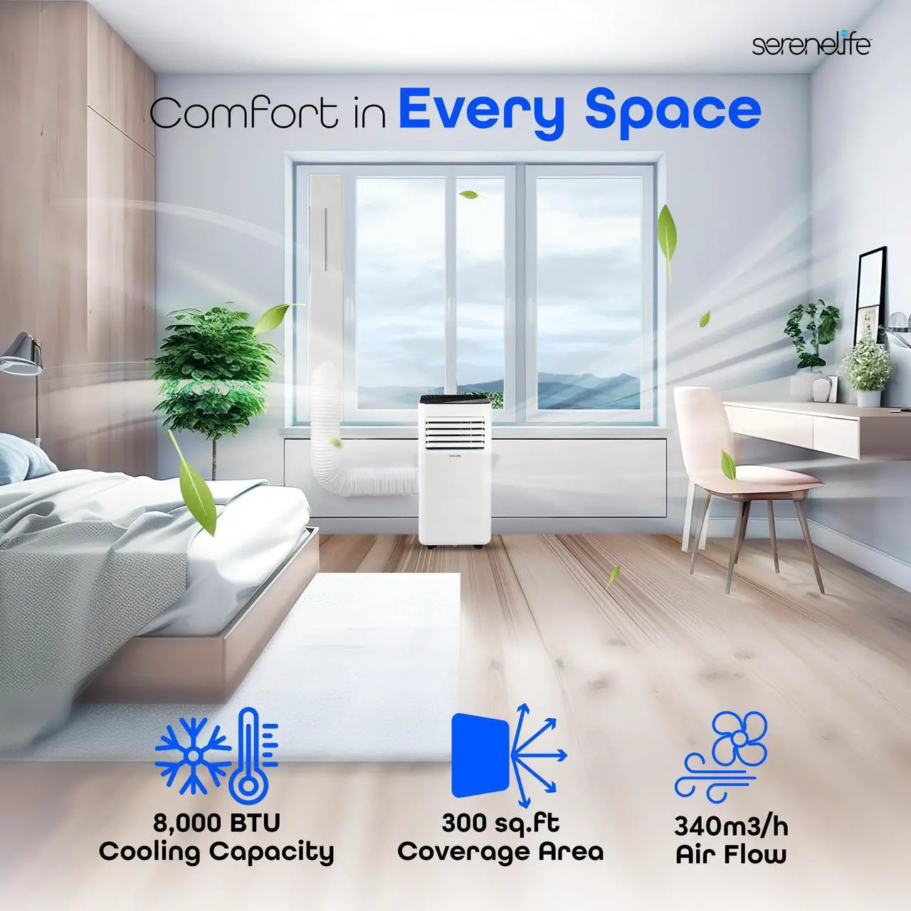 Serene Life Portable Air Conditioner 8000 BTU Cooling Capacity