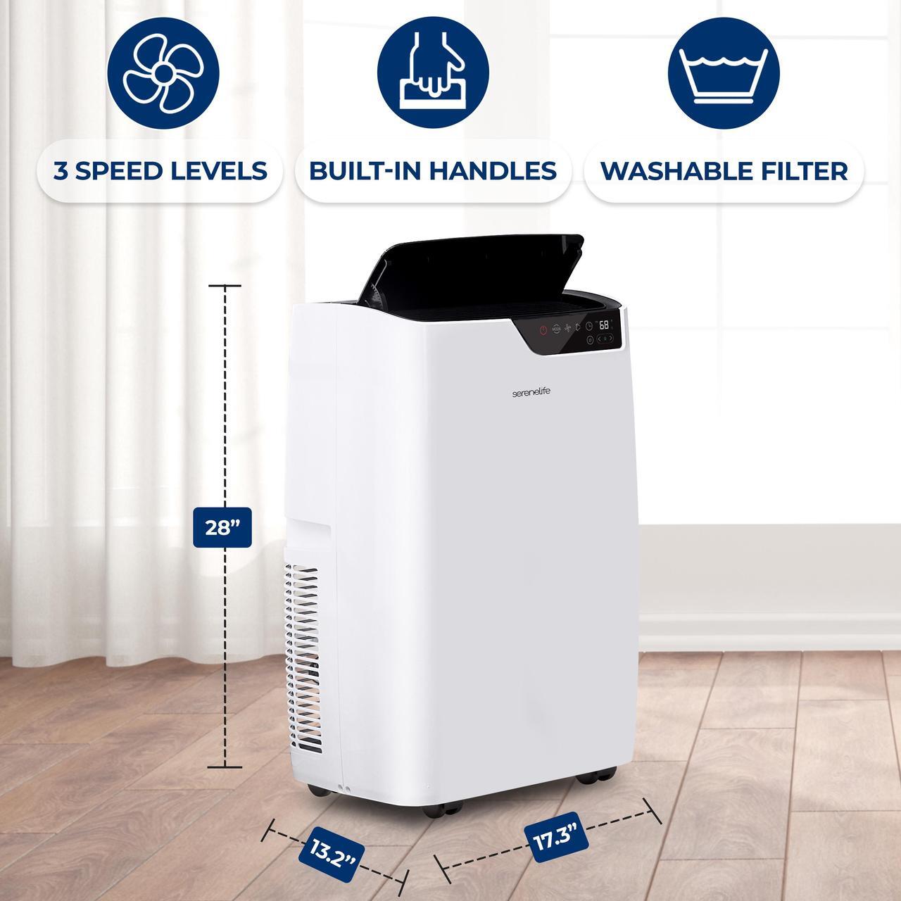 Alt view image 6 of 7 - Serene Life Single Duct Portable Air Conditioner and Heater - 14000 BTU Cooling Capacity (ASHRAE) Compact Home A/C Cooling and Heating Unit with Smart Wi-Fi control, Built-in Dehumidifier & Fan Modes.