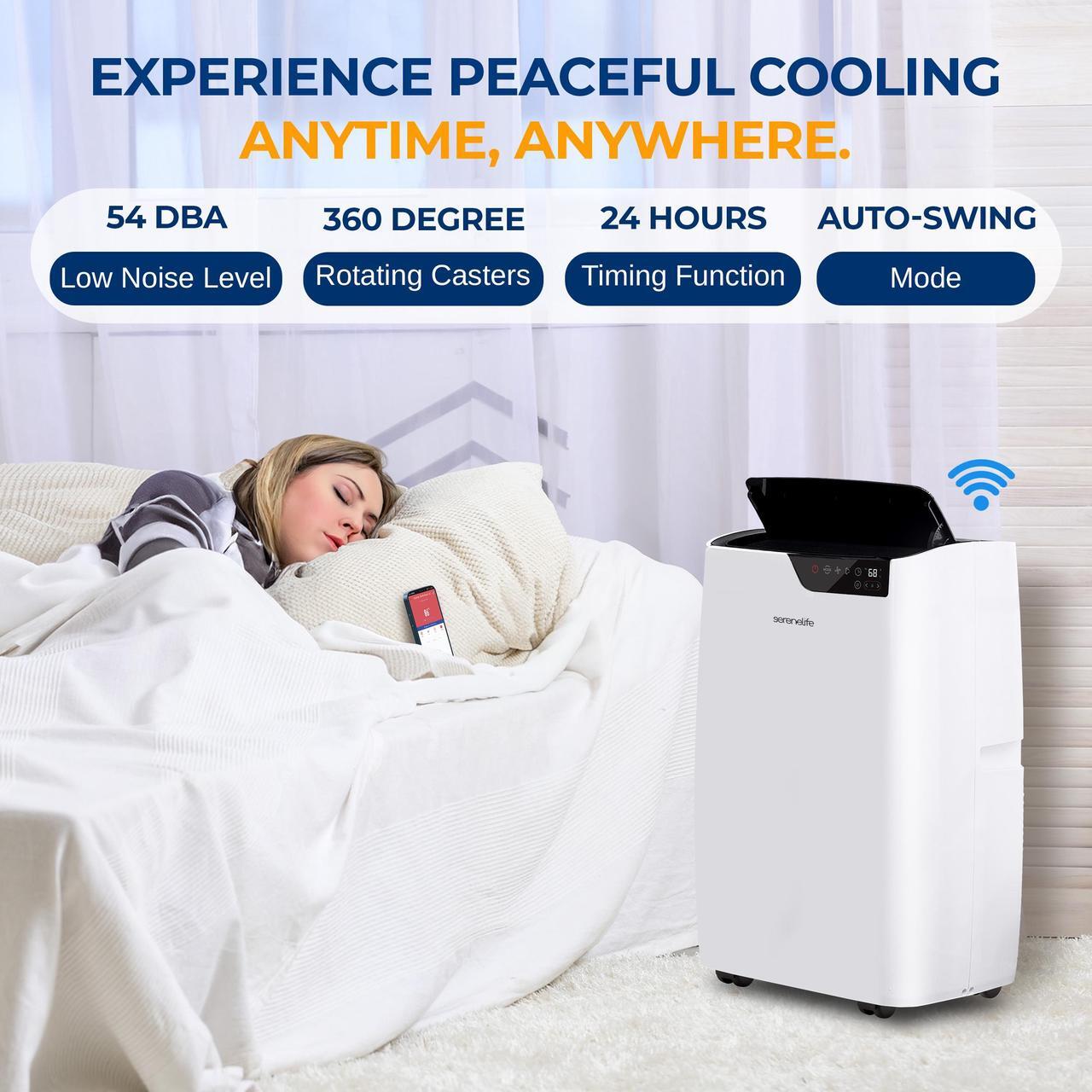 Alt view image 5 of 7 - Serene Life Single Duct Portable Air Conditioner and Heater - 14000 BTU Cooling Capacity (ASHRAE) Compact Home A/C Cooling and Heating Unit with Smart Wi-Fi control, Built-in Dehumidifier & Fan Modes.