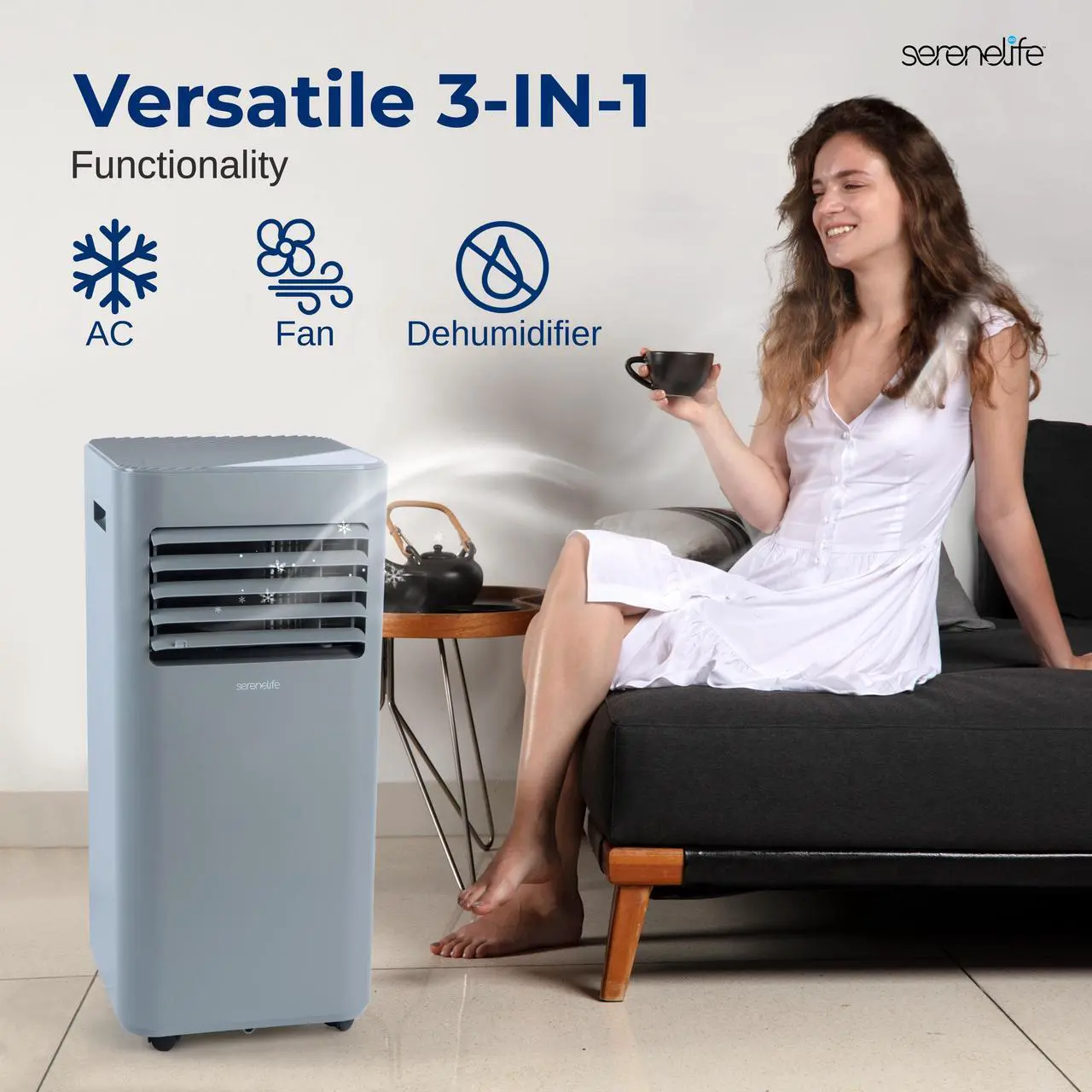 Alt view image 3 of 7 - Serene Life Portable Air Conditioner - 8000 BTU Cooling Capacity (ASHRAE) Compact Home A/C Cooling Unit with Built-in Dehumidifier & Fan Modes, Includes Window Mount Kit (Gray)