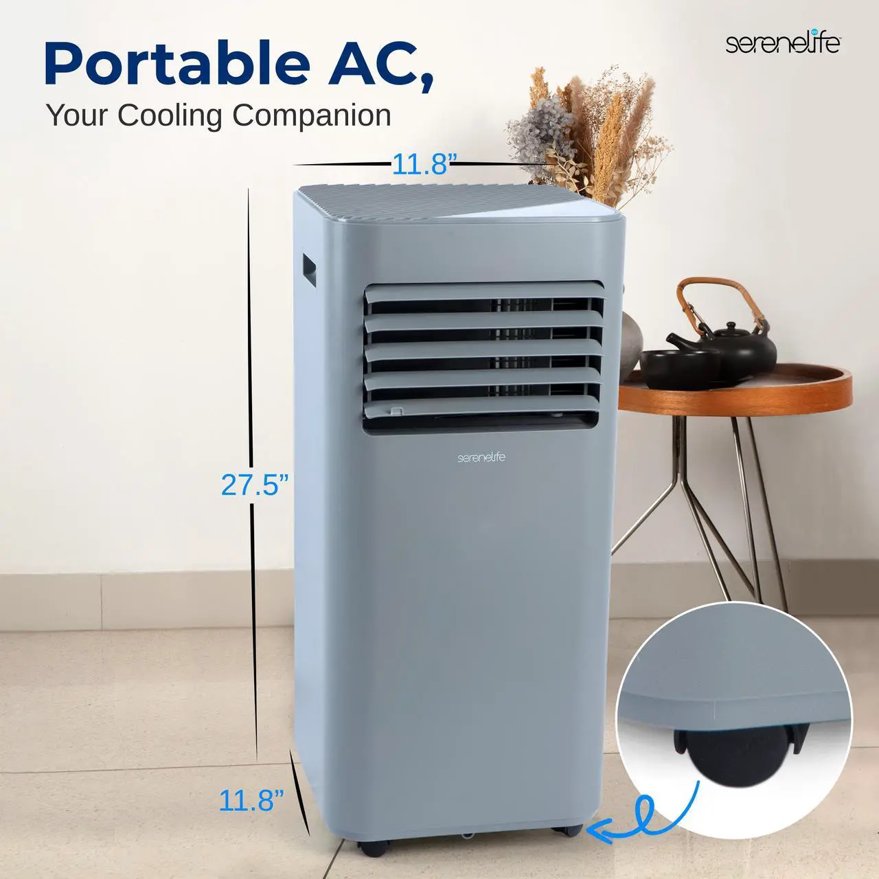 Alt view image 2 of 7 - Serene Life Portable Air Conditioner - 8000 BTU Cooling Capacity (ASHRAE) Compact Home A/C Cooling Unit with Built-in Dehumidifier & Fan Modes, Includes Window Mount Kit (Gray)