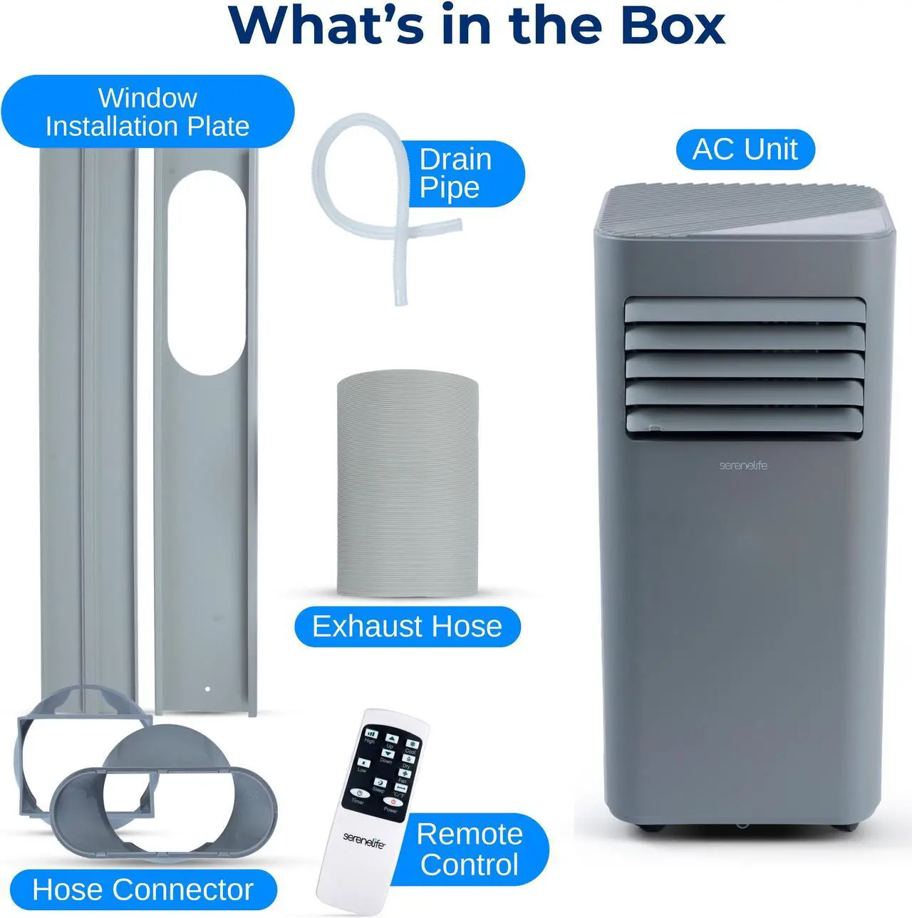 Alt view image 7 of 7 - Serene Life Portable Air Conditioner - 8000 BTU Cooling Capacity (ASHRAE) Compact Home A/C Cooling Unit with Built-in Dehumidifier & Fan Modes, Includes Window Mount Kit (Gray)
