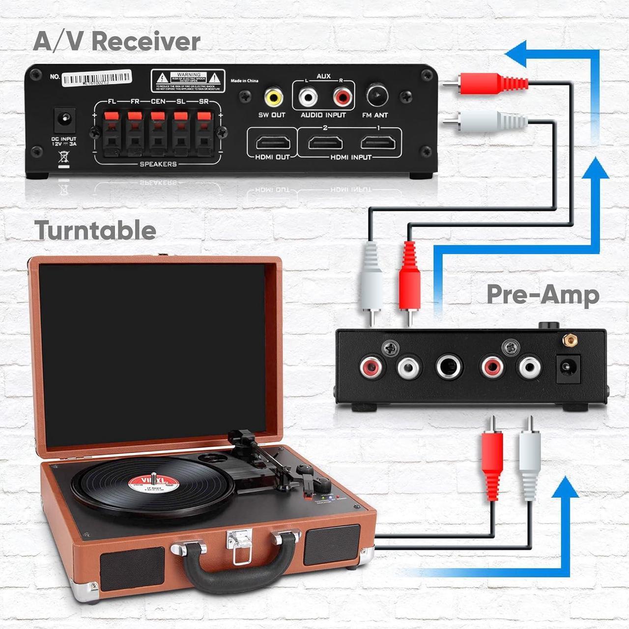 Alt view image 3 of 7 - Pyle Phono Turntable Preamp - Mini Stereo Preamplifier with RCA Input, RCA/1/4" Output, Low Noise Operation - 12V DC Adapter PP777