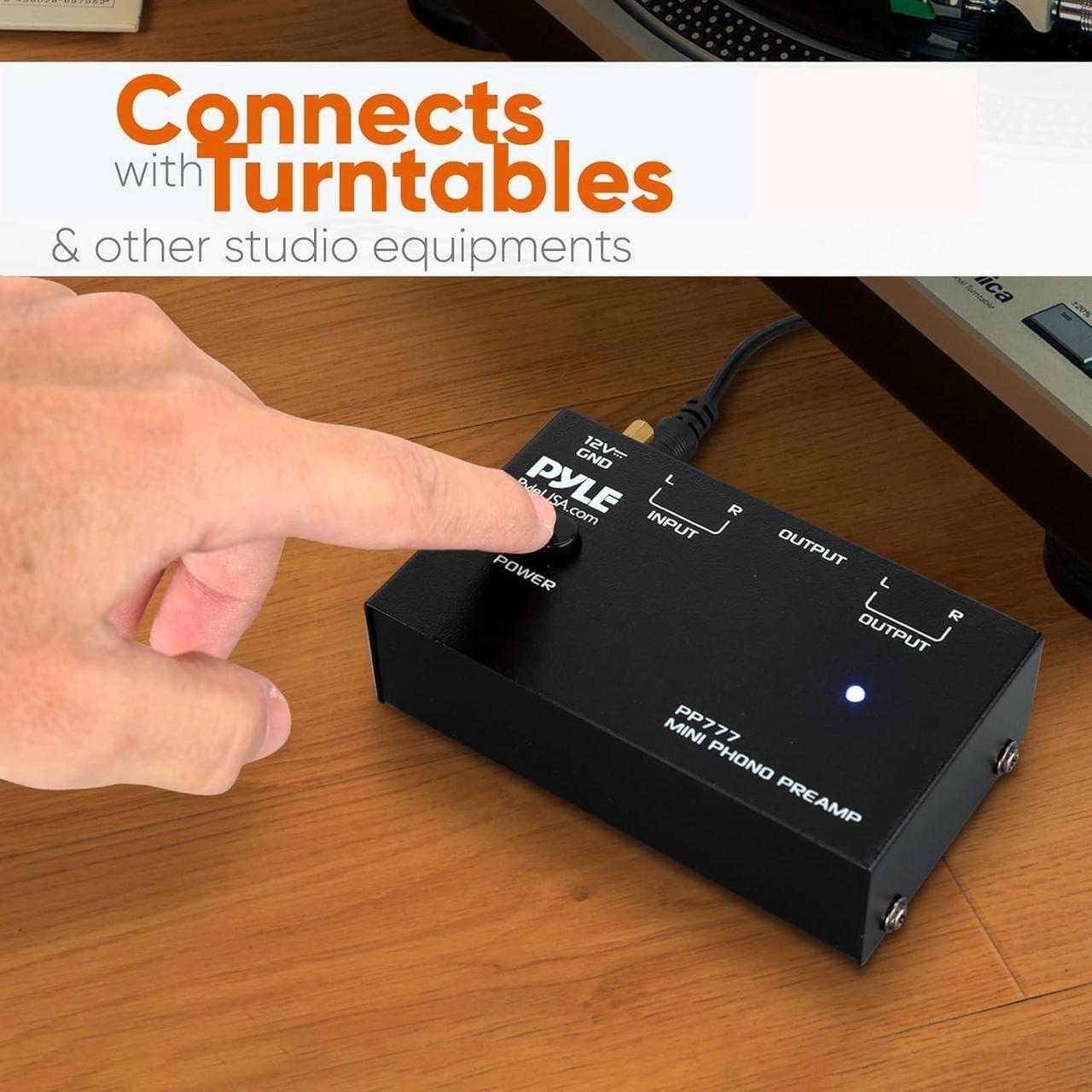 Alt view image 6 of 7 - Pyle Phono Turntable Preamp - Mini Stereo Preamplifier with RCA Input, RCA/1/4" Output, Low Noise Operation - 12V DC Adapter PP777
