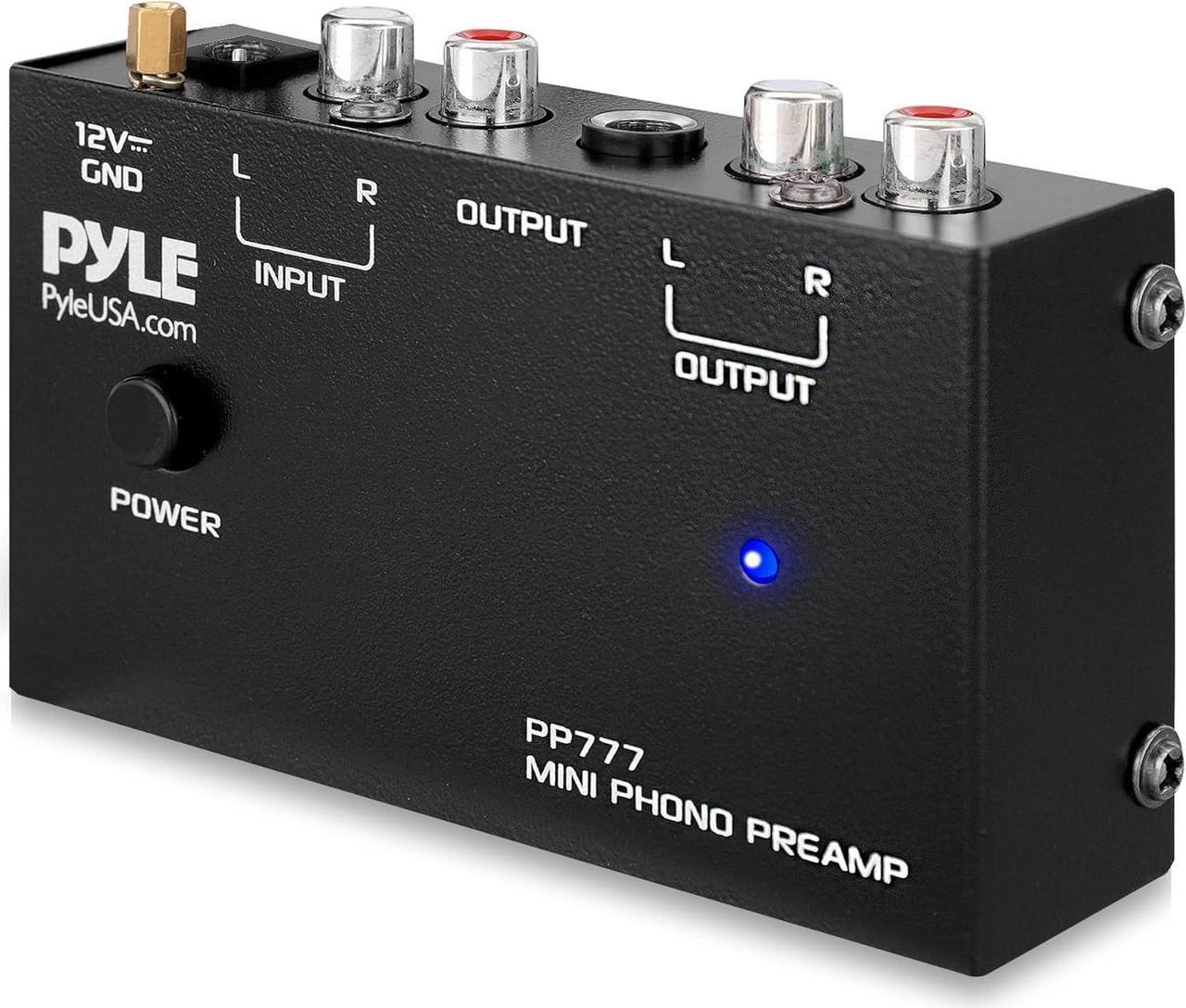 Main image of Pyle Phono Turntable Preamp - Mini Stereo Preamplifier with RCA Input, RCA/1/4" Output, Low Noise Operation - 12V DC Adapter PP777