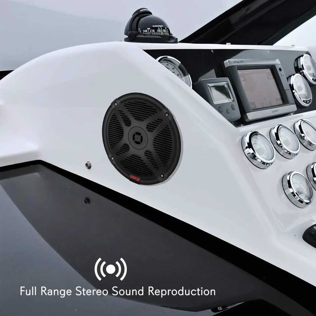 Alt view image 7 of 7 - Pyle 6.5 Waterproof Marine Speakers with Wireless RF Streaming - Dual Coaxial Speakers for Boat, Car, and Off-Road Use - PLMRF65SB