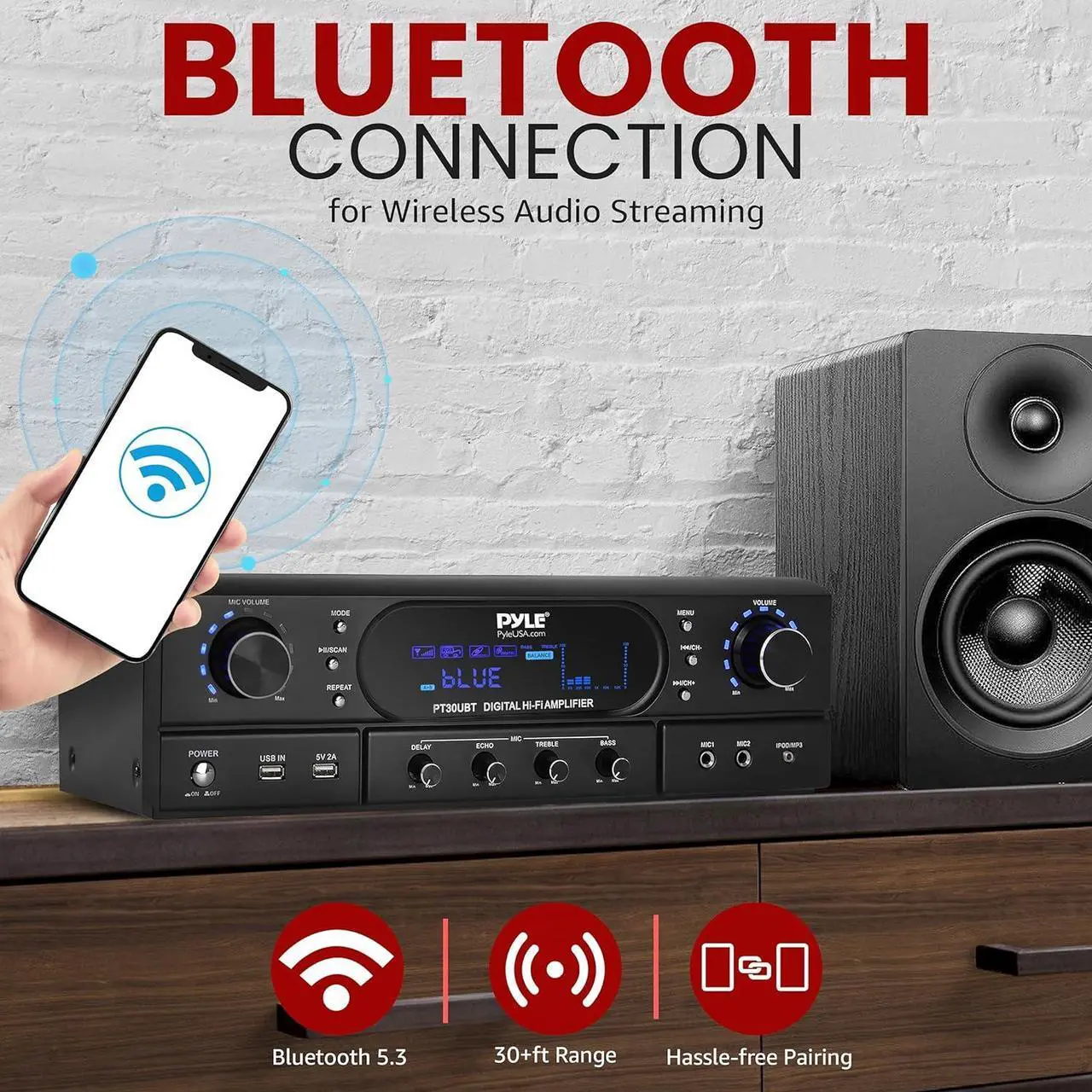 Alt view image 2 of 7 - Pyle Home Theater Wireless BT Streaming Receiver Amplifier - 2x30W Dual Channel System with MP3/USB/FM Radio