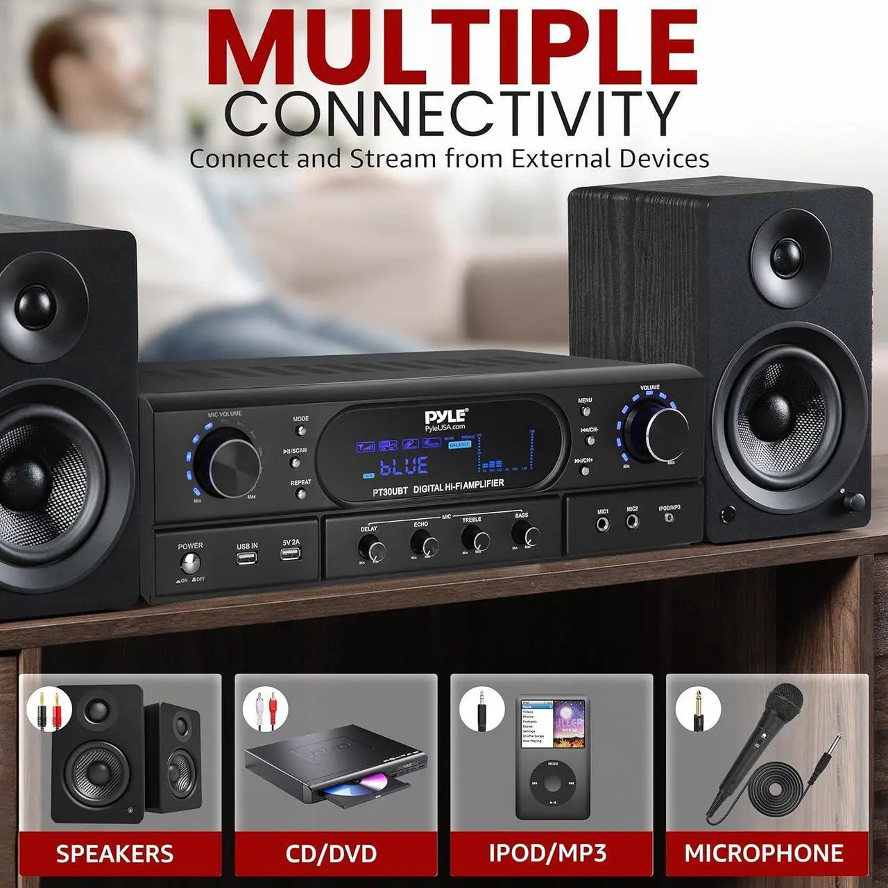 Alt view image 5 of 7 - Pyle Home Theater Wireless BT Streaming Receiver Amplifier - 2x30W Dual Channel System with MP3/USB/FM Radio
