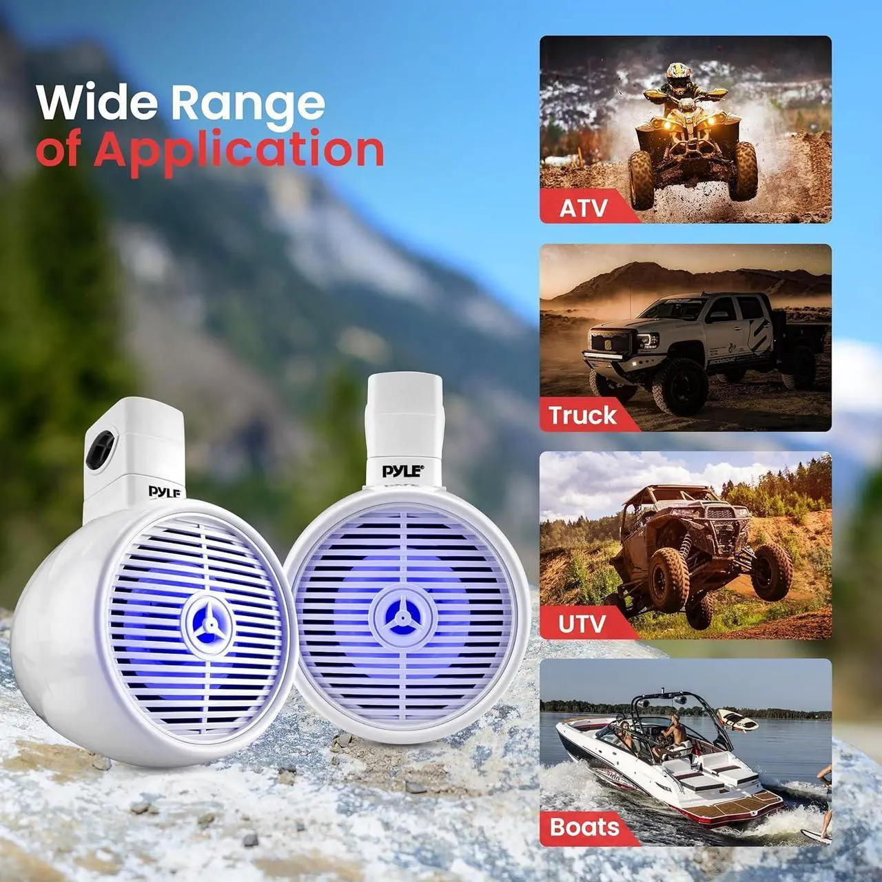Alt view image 4 of 7 - Pyle 8'' Marine Wakeboard Bluetooth Speaker System - Water Resistant with LED Lights - PLMRWKBT85WT - White
