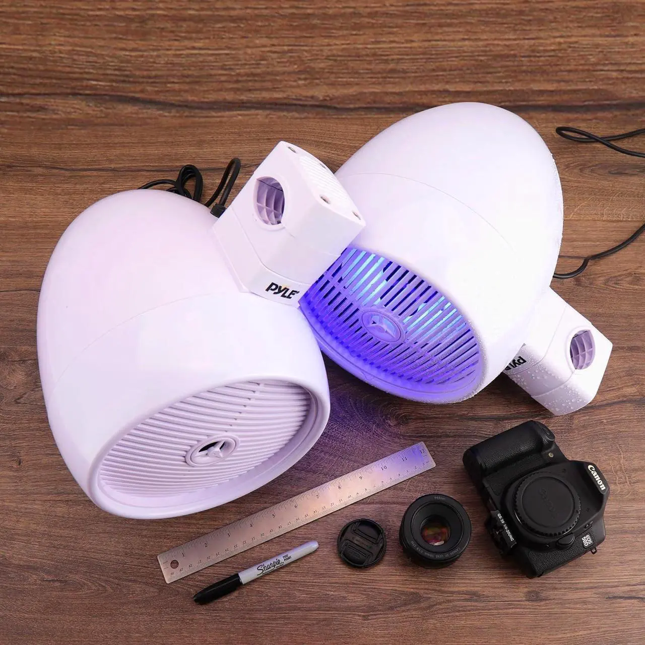 Alt view image 3 of 7 - Pyle 8'' Marine Wakeboard Bluetooth Speaker System - Water Resistant with LED Lights - PLMRWKBT85WT - White