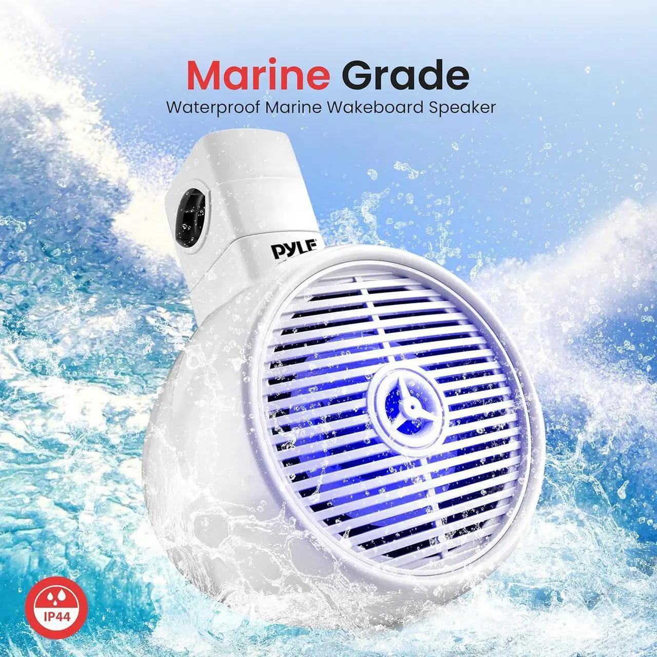 Alt view image 6 of 7 - Pyle 8'' Marine Wakeboard Bluetooth Speaker System - Water Resistant with LED Lights - PLMRWKBT85WT - White