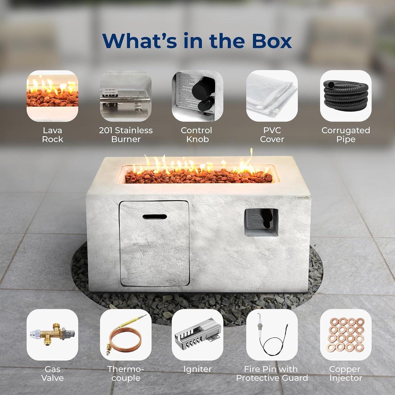 Alt view image 4 of 7 - SereneLife Propane Gas Fire Pit Table - 50,000 BTU with Cover for Outdoor Use - SLNFCNY78
