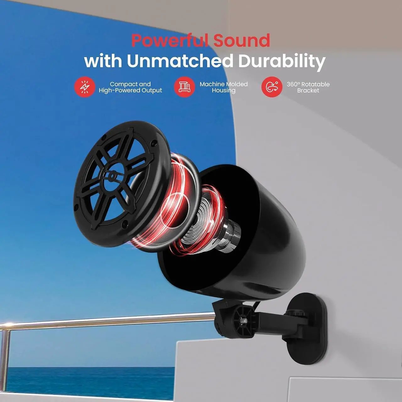 Alt view image 4 of 7 - Pyle 4" Waterproof Marine UTV Off-Road Speakers, 2-Way Full-Range Stereo Sound, 150W Max Power - Black (PLMRWK49BK)