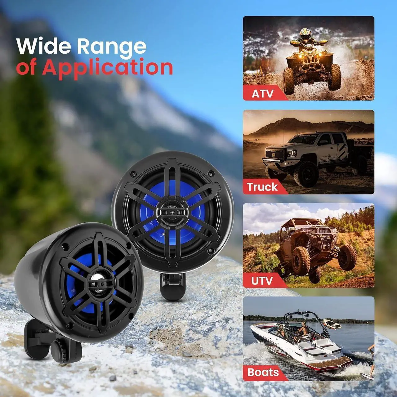 Alt view image 3 of 7 - Pyle 4" Waterproof Marine UTV Off-Road Speakers, 2-Way Full-Range Stereo Sound, 150W Max Power - Black (PLMRWK49BK)