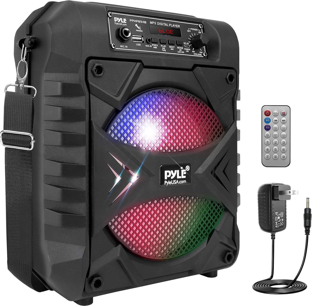 Pyle 8 Portable Bluetooth PA Speaker - Rechargeable with Party Lights ...