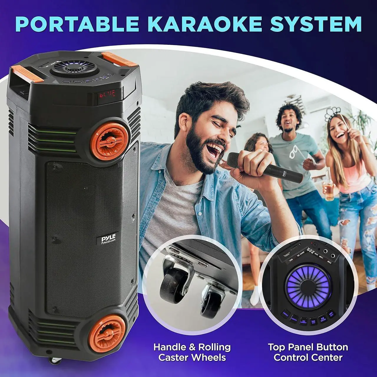 Alt view image 7 of 7 - Pyle Dual 6.5" Portable Bluetooth PA Speaker System with LED Lights - PPHP2694B, 300W
