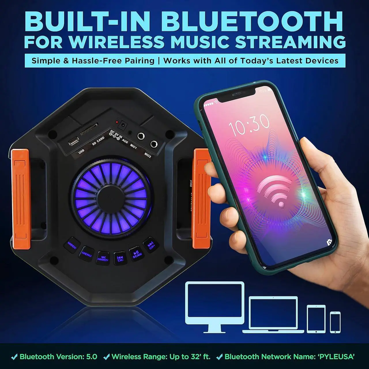 Alt view image 5 of 7 - Pyle Dual 6.5" Portable Bluetooth PA Speaker System with LED Lights - PPHP2694B, 300W