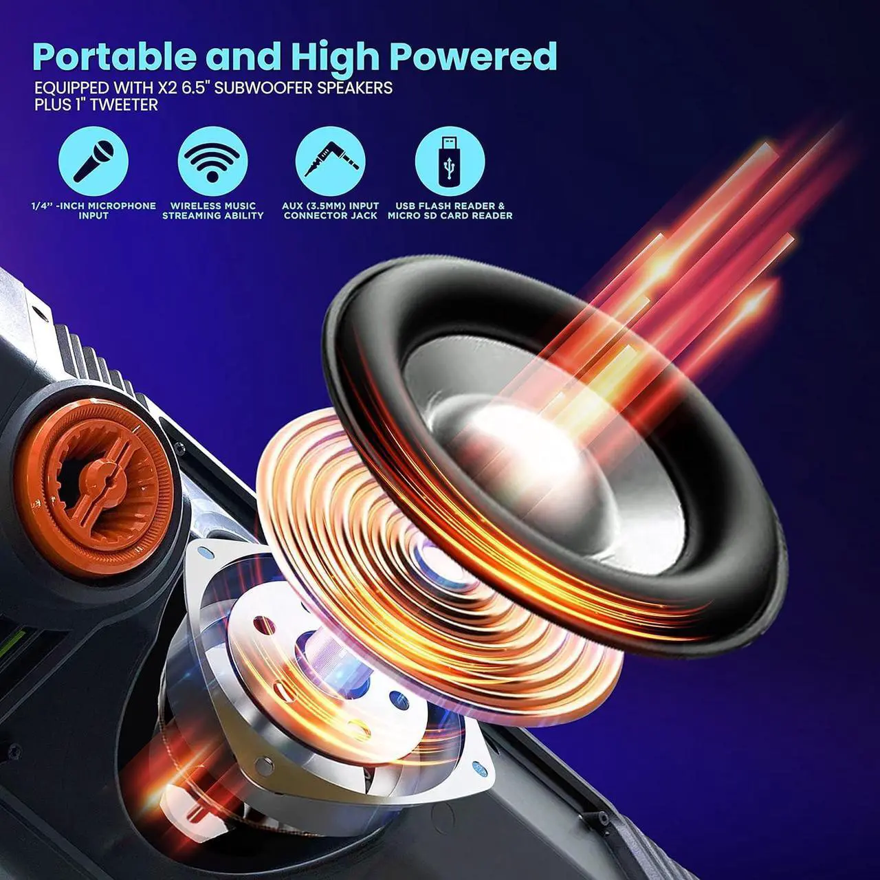Alt view image 4 of 7 - Pyle Dual 6.5" Portable Bluetooth PA Speaker System with LED Lights - PPHP2694B, 300W