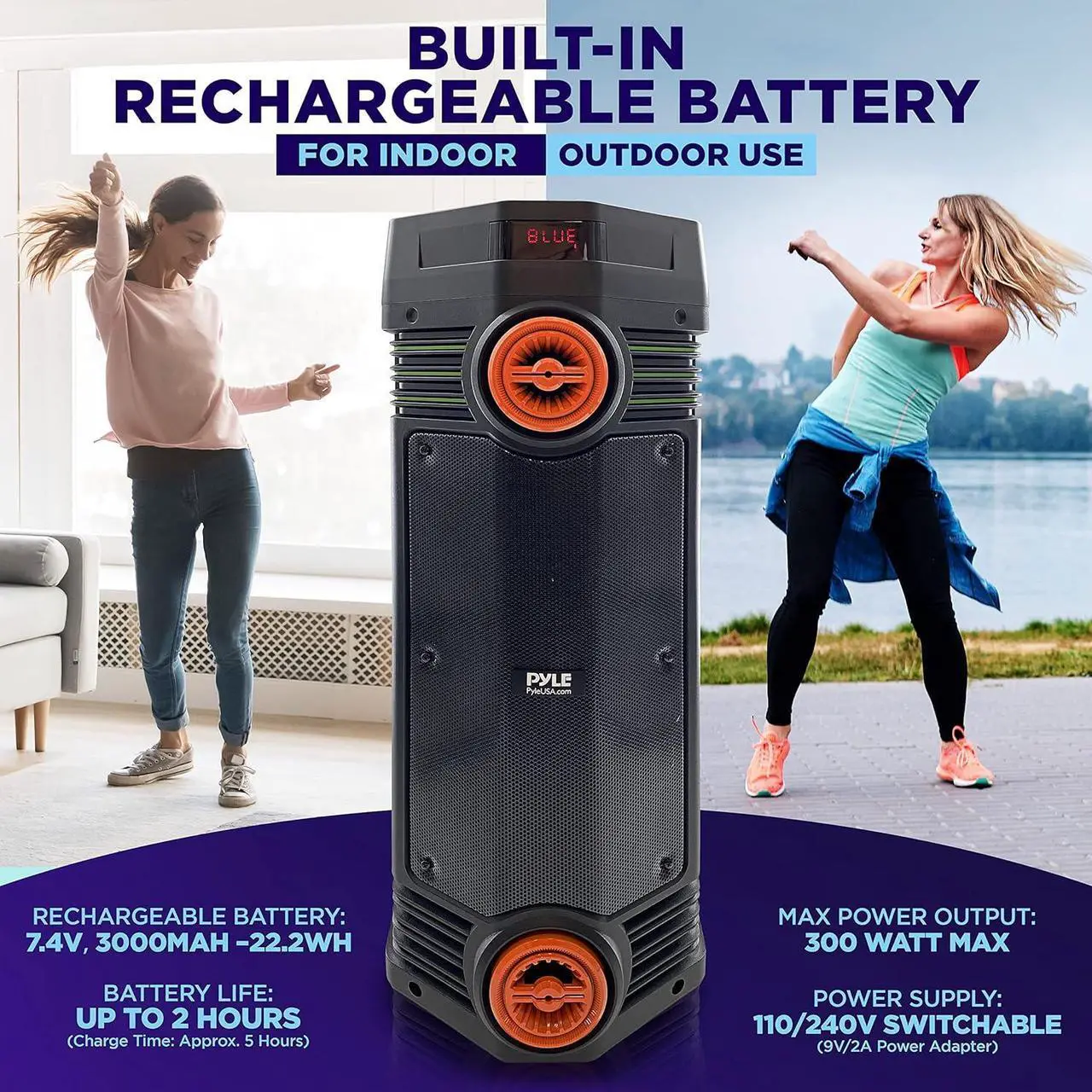 Alt view image 2 of 7 - Pyle Dual 6.5" Portable Bluetooth PA Speaker System with LED Lights - PPHP2694B, 300W