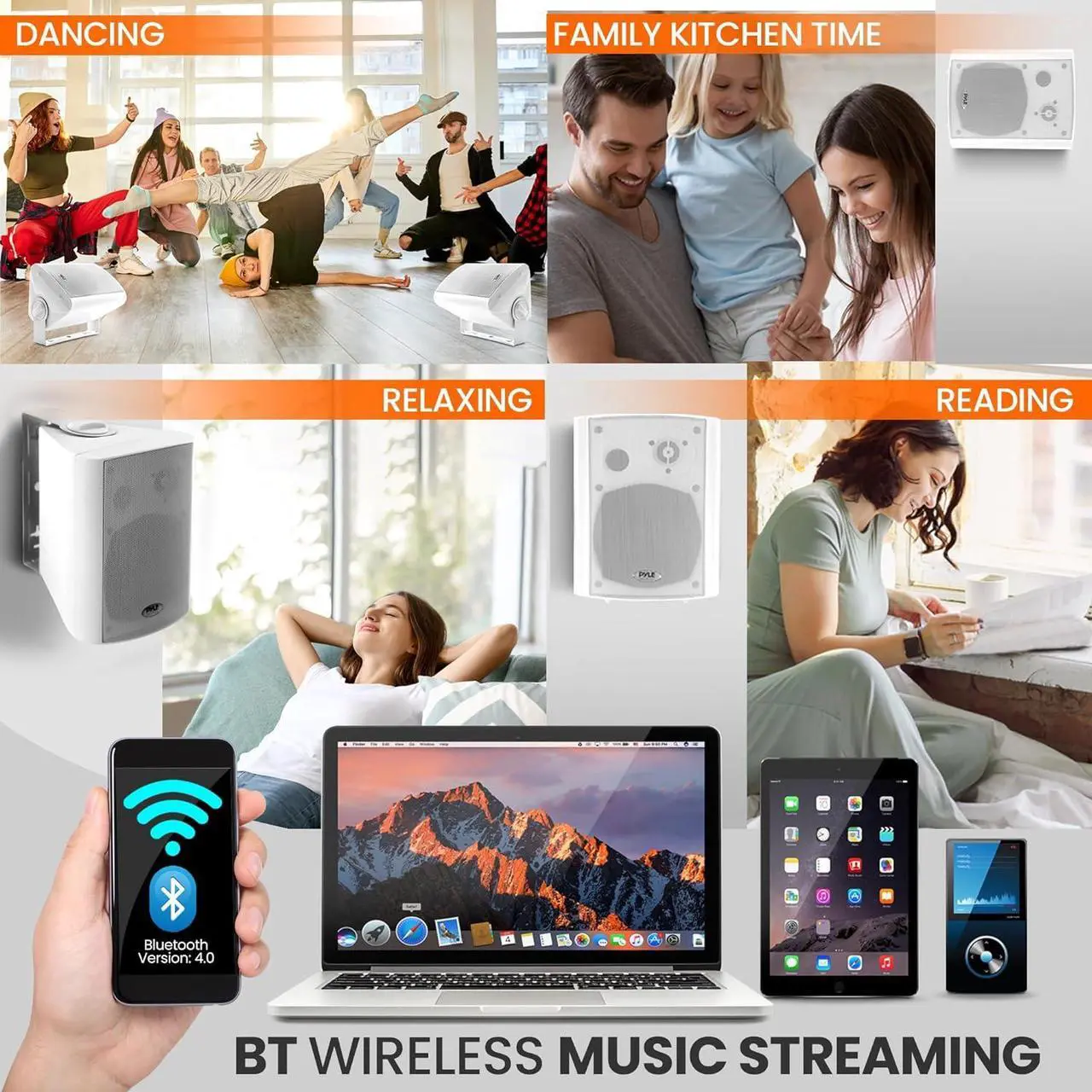 Alt view image 4 of 7 - Pyle 6.5'' Pro-Active Wireless Bluetooth Streaming Wall Mount Speakers - 100W Pair (White) PDWR69BTW