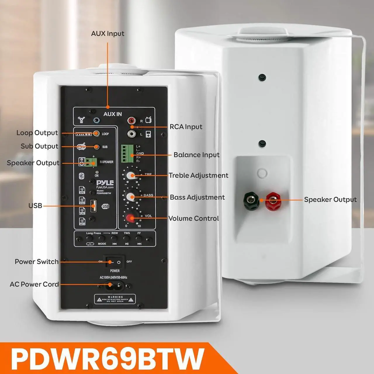 Alt view image 2 of 7 - Pyle 6.5'' Pro-Active Wireless Bluetooth Streaming Wall Mount Speakers - 100W Pair (White) PDWR69BTW