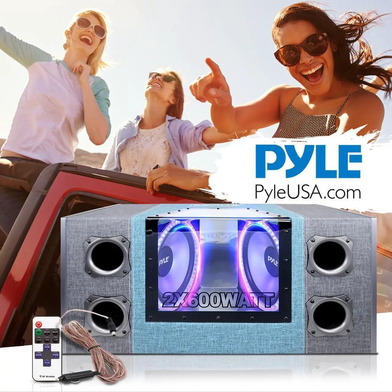 Alt view image 4 of 7 - Pyle 12" Dual Subwoofer Box System, Rear Vented Design, 1200W Max Power, Built-in LED Lights (PLBNPS22)