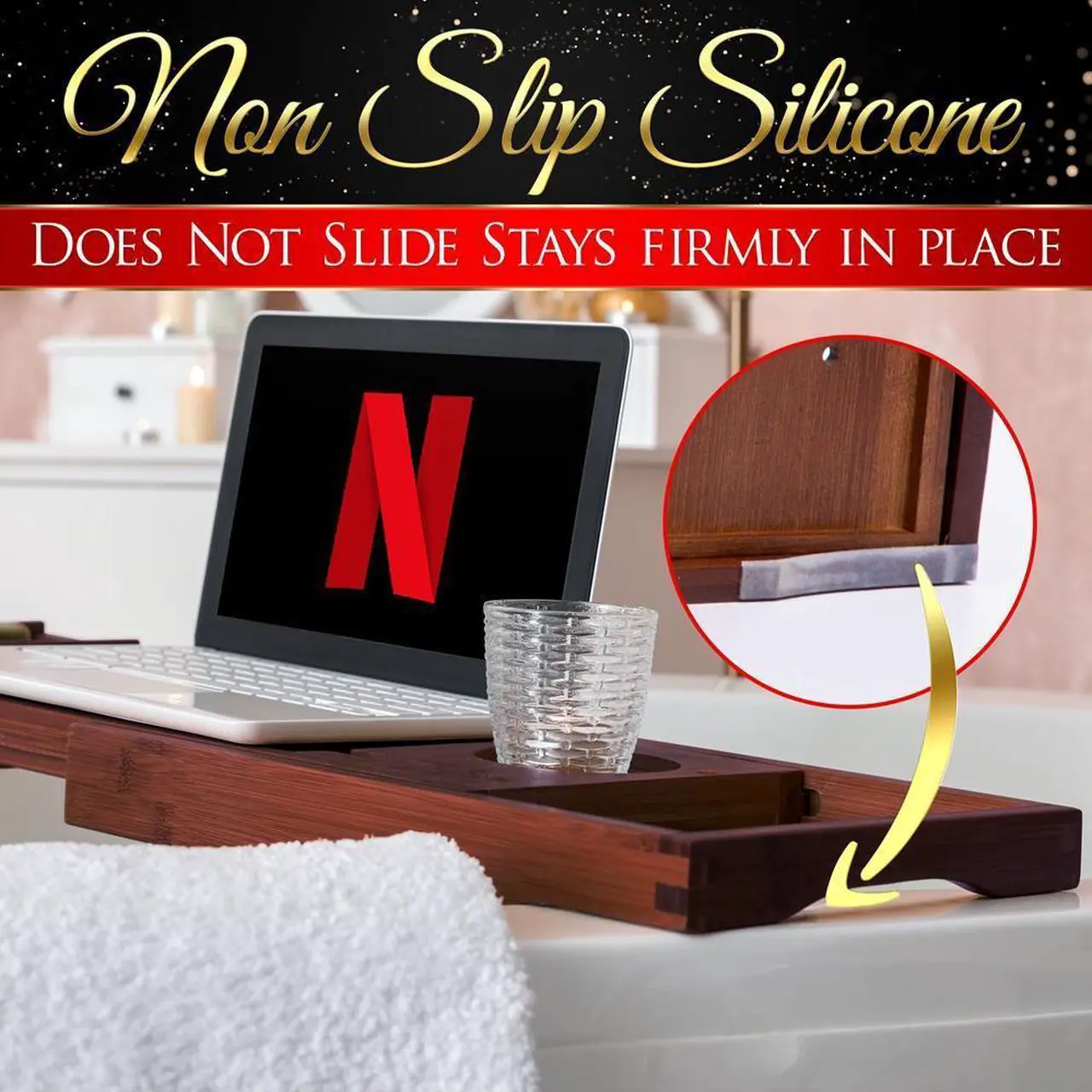 Alt view image 4 of 7 - SereneLife Brown Bamboo Bathtub Caddy Tray - Adjustable Length with Soap Box (SLBCAD29B)