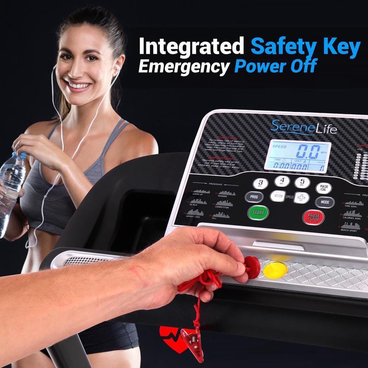 Alt view image 5 of 7 - SereneLife Folding Motorized Treadmill - Bluetooth, 12 Pre-set Programs, LCD Display (SLFTRD26BT)