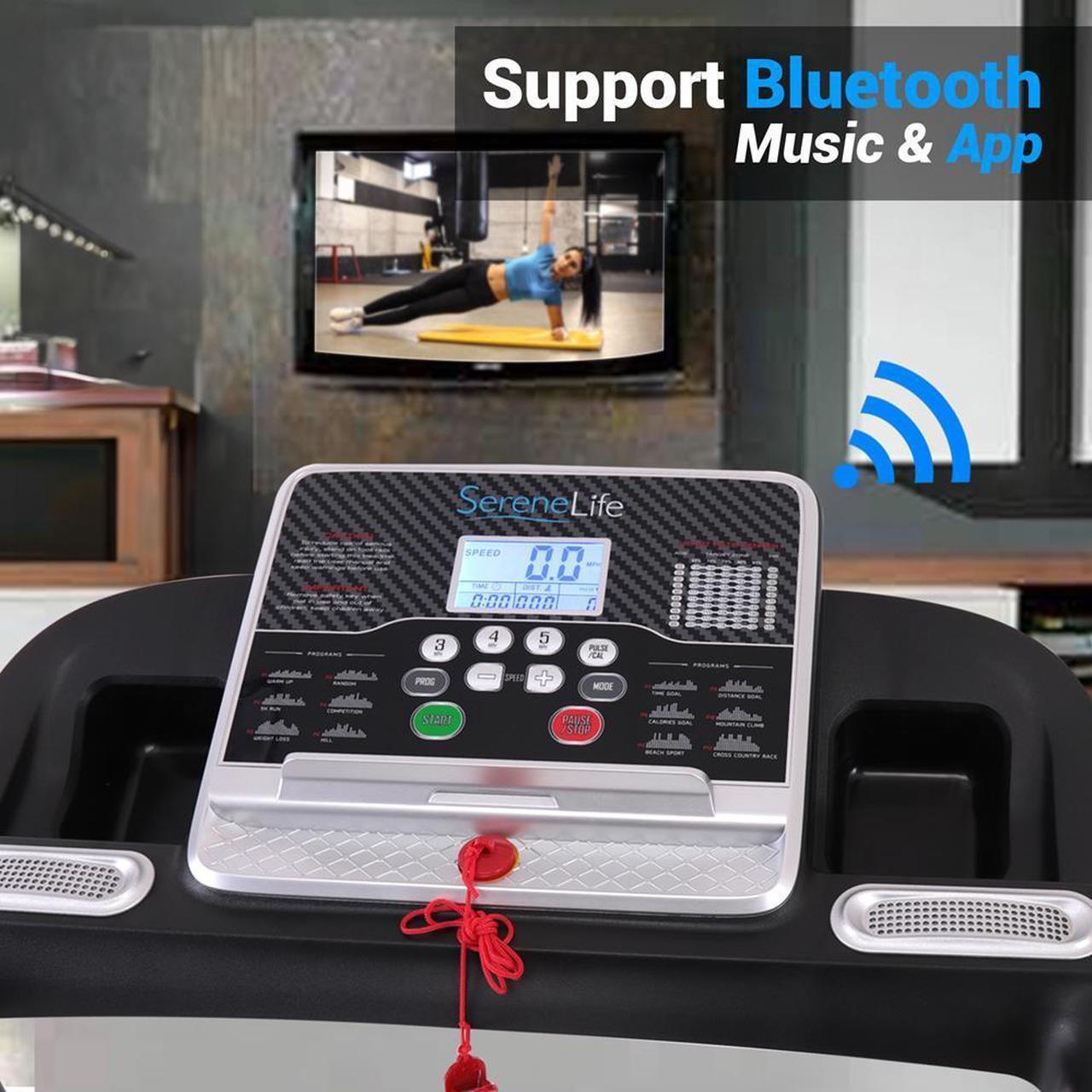 Alt view image 3 of 7 - SereneLife Folding Motorized Treadmill - Bluetooth, 12 Pre-set Programs, LCD Display (SLFTRD26BT)