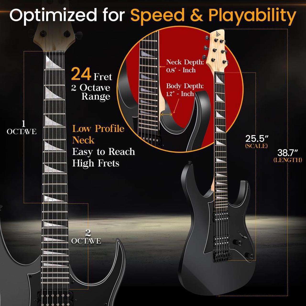 Alt view image 5 of 7 - Pyle 38.7" Prog Rock Electric Guitar & Amp Kit - Black - PEGKT781BK
