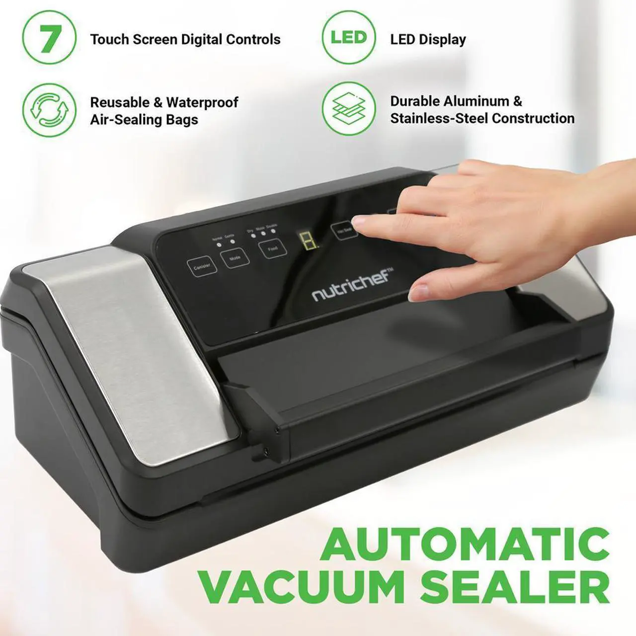 Alt view image 6 of 7 - NutriChef Deluxe Vacuum Sealer - Automatic Food Preserver with Double Sealing Function (PKVS90BK, Black)